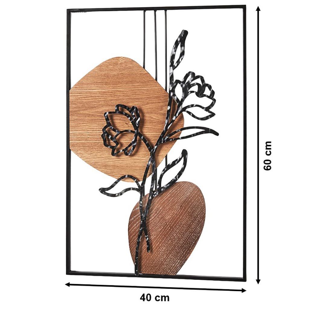 Kobolo Wandbild Metallbild ZEN aus Metall und Holz, Wanddeko Wohndekoration, Blumen, Holz und Metall