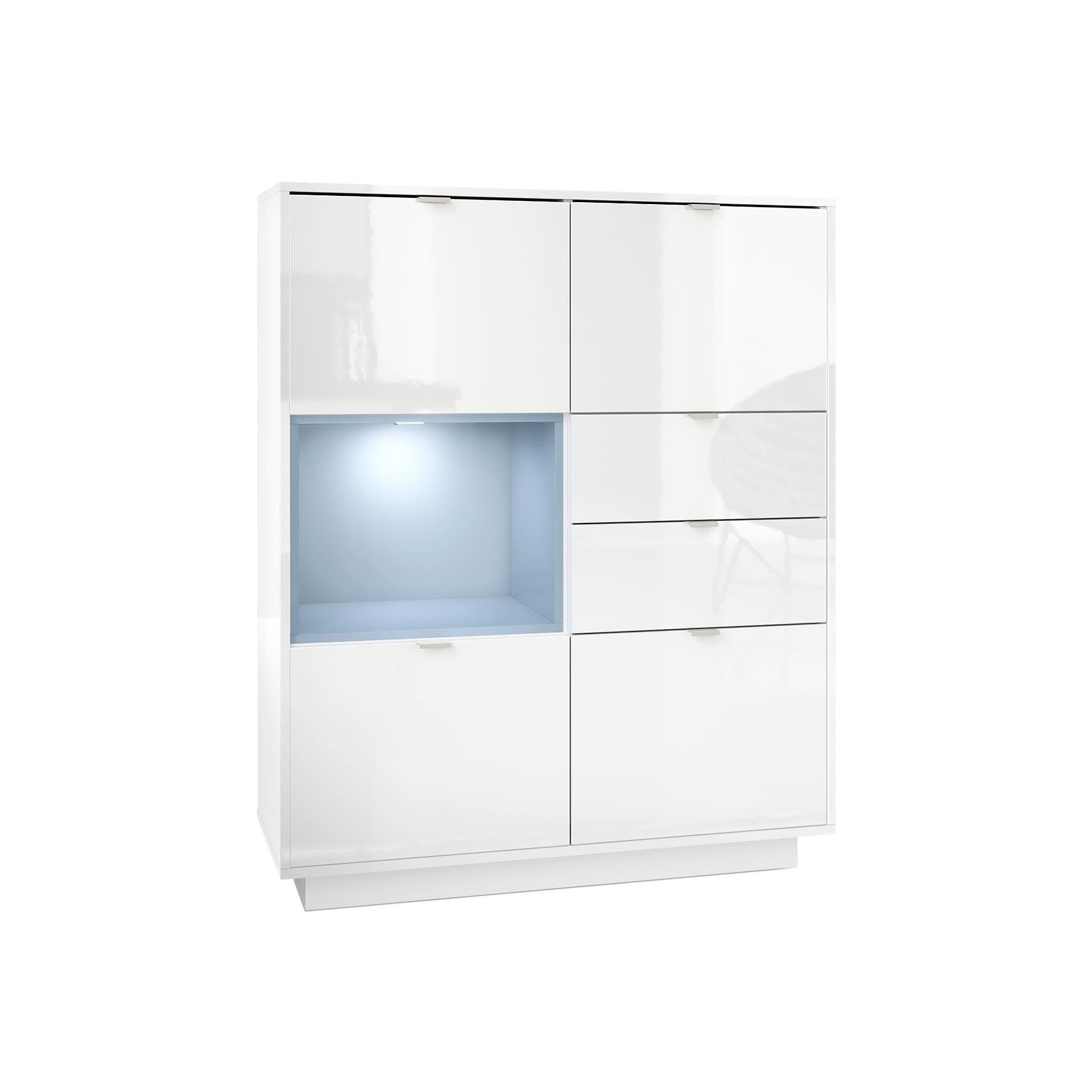 Vladon Highboard Metro (Highboard, mit 4 Türen, 2 Schubladen und 1 offenem Fach), Denim matt (103 x 123 x 37,5 cm)