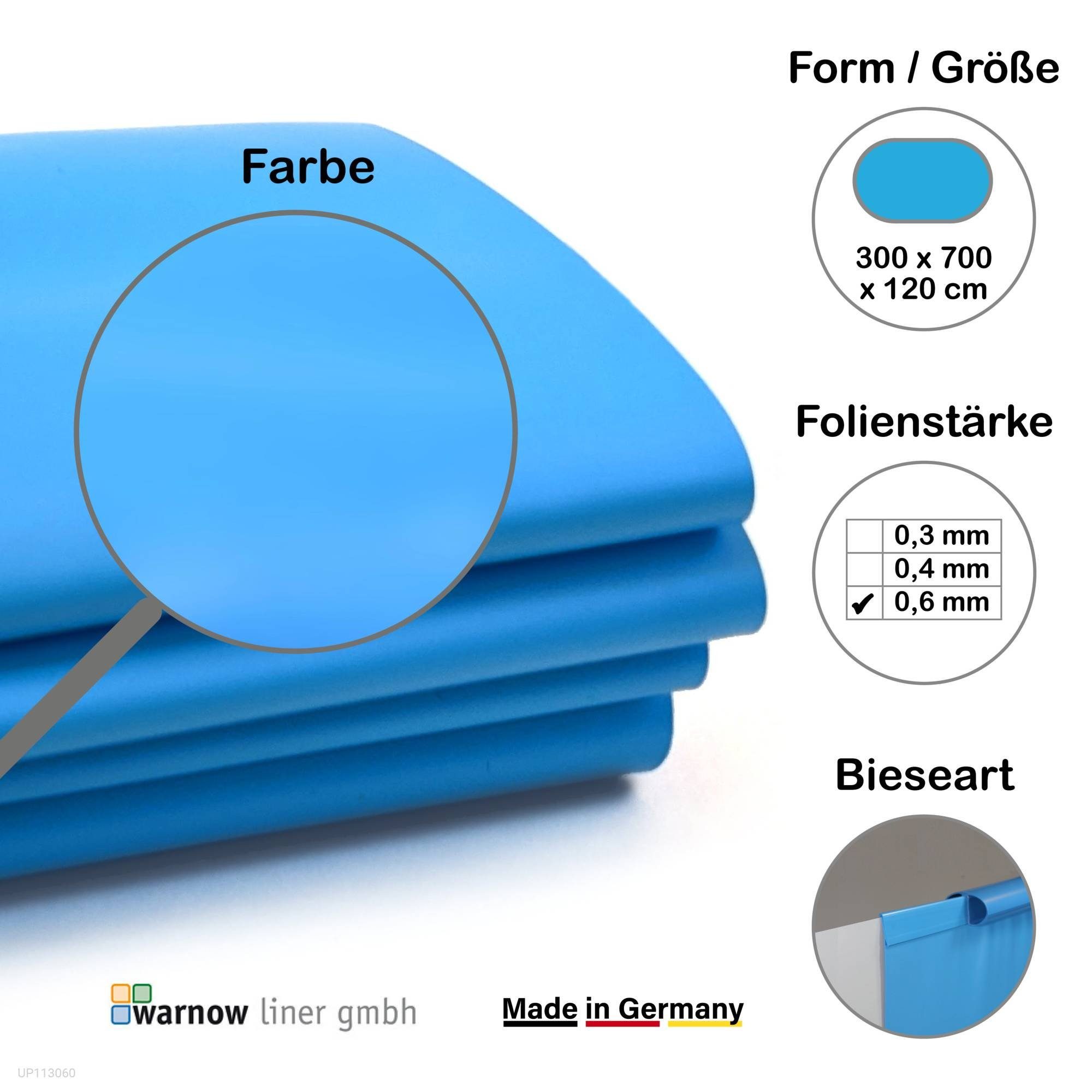 Poolinnenhülle Premium Poolfolie für Ovalpool, 700 cm x 300 cm x