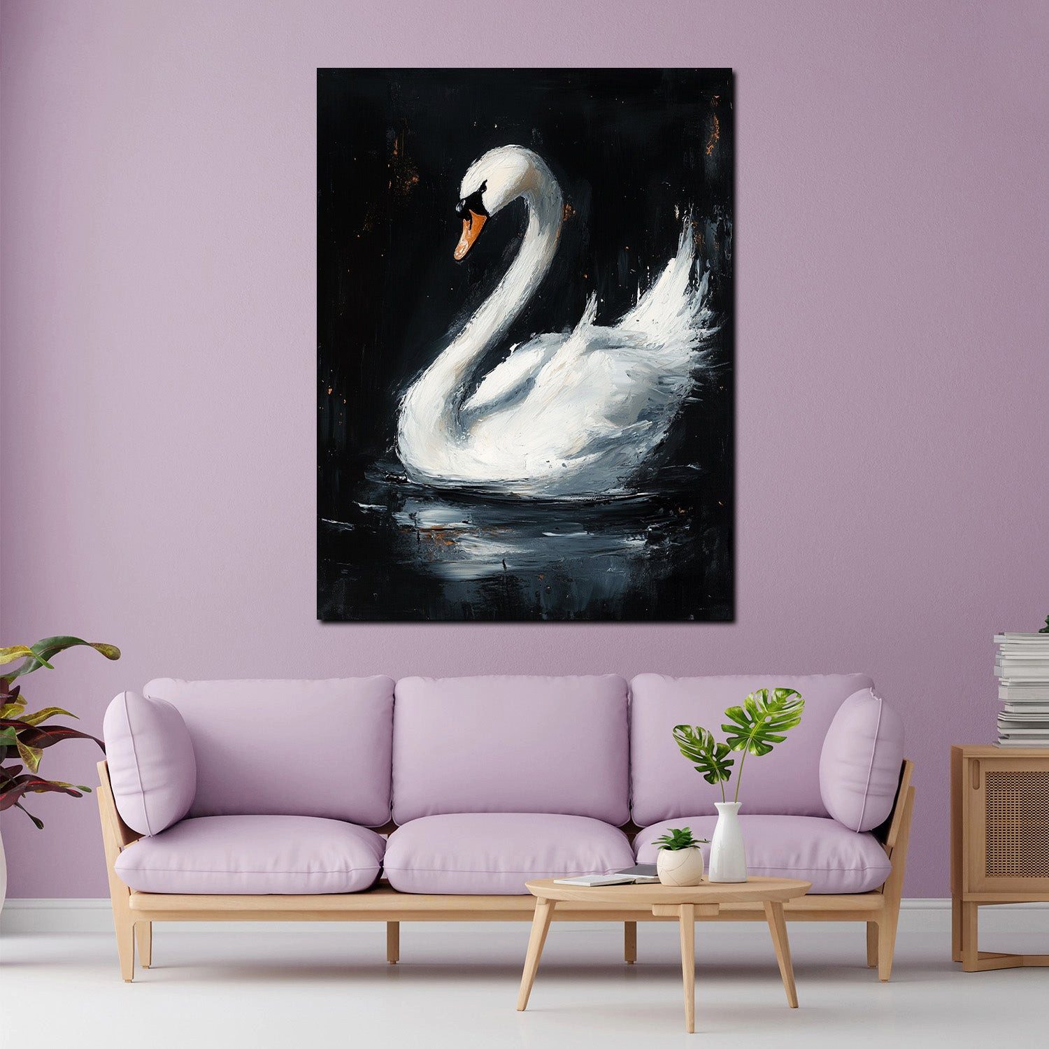 Artedinoi Leinwandbild Eleganter Schwan im Wasser abstrakt modern Leinwandbild Wandbild XL Wa, Schwan im Wasser, abstrakt