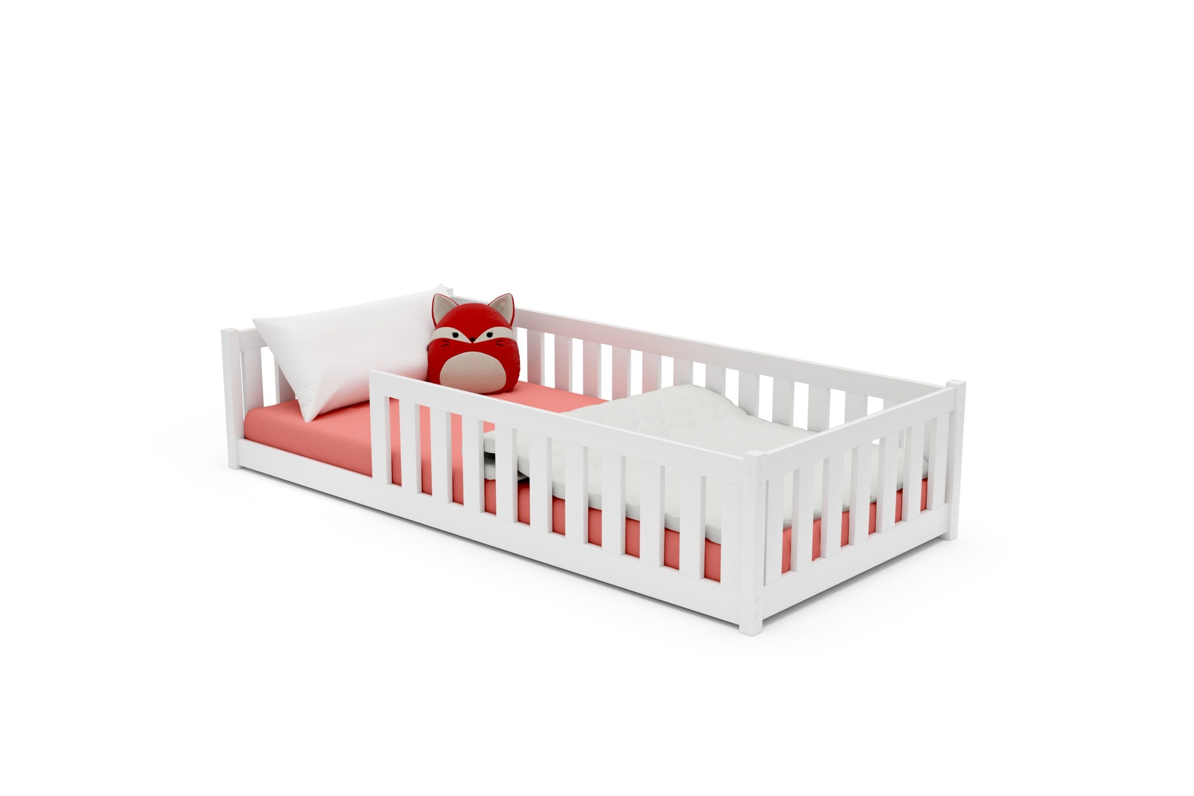 Deine Möbel 24 Kinderbett BELMO Bodenbett Montessori Bett Kinder (Set, 3-tlg., inkl. Lattenrost Rausfallschutz), aus Massivholz Kiefernholz 80x180 90x200 Weiß Natur Kiefer