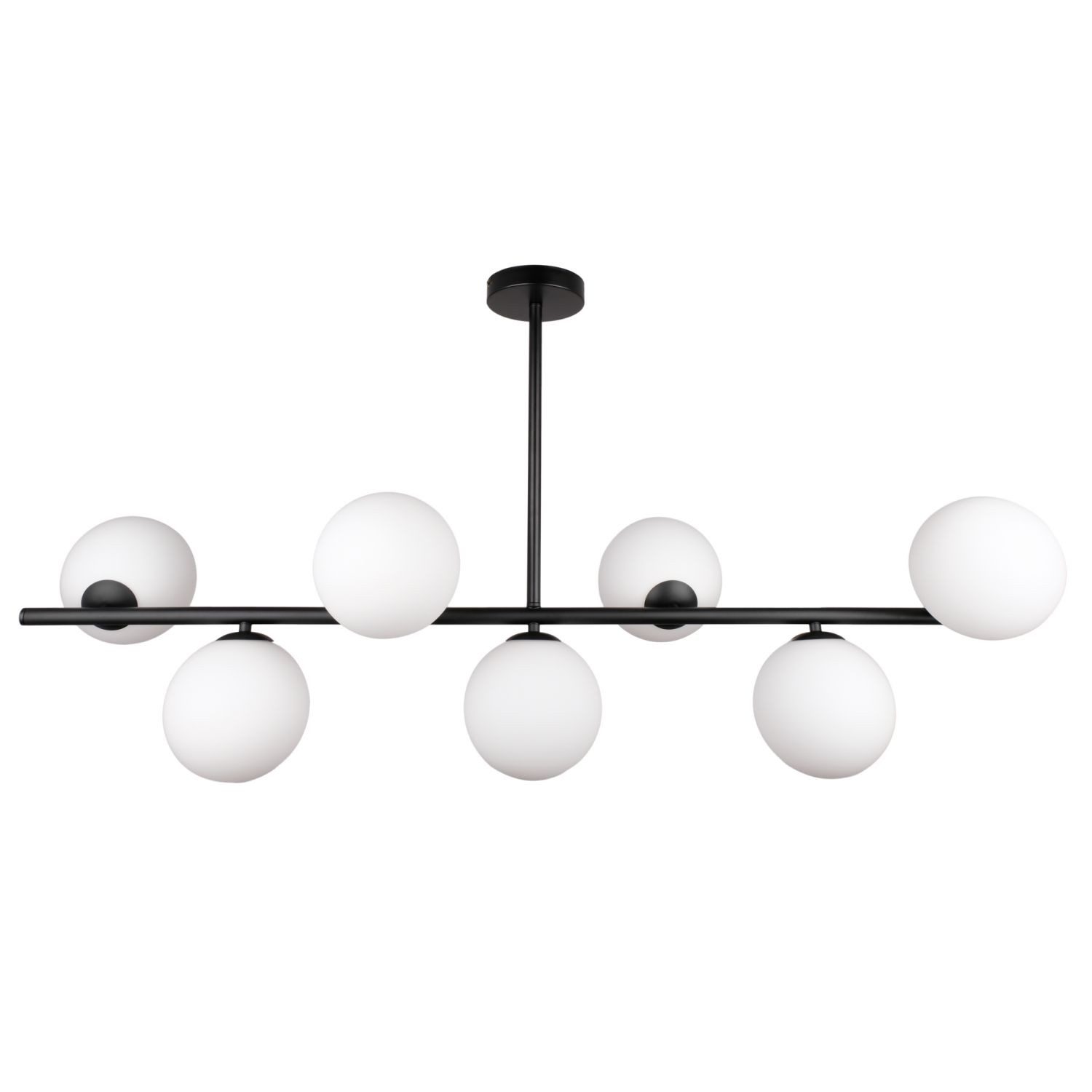 Licht-Erlebnisse Pendelleuchte TALVIK, ohne Leuchtmittel, Schwarz Weiß 110 cm lang H: max. 91 cm Metall Glas 7x G9 Kugel Schirm