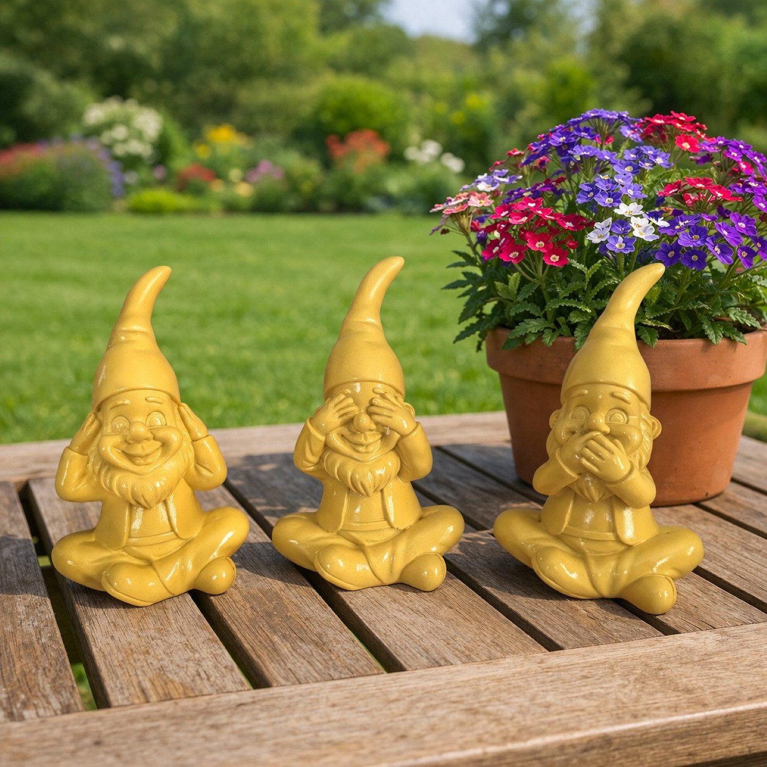 Online-Fuchs Gartenfigur für draußen - 3er Set lustige Gartenzwerge - Deko Figuren, 16 cm groß, (wetterfest, moderne knallige Farben), Geschenkidee für Frühling, Sommer und Herbst