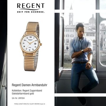 Regent Quarzuhr Regent Damen Herren-Armbanduhr gold Analog, (Analoguhr), Damen, Herren Armbanduhr rund, klein (ca. 29mm) Edelstahl, goldarmband