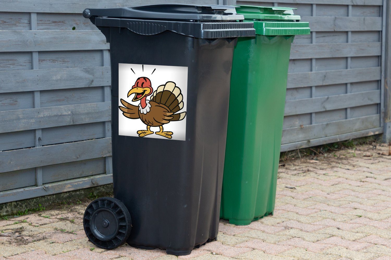 Mülleimer-aufkleber, Sticker, Truthahns St), Cartoon-Illustration Mülltonne, MuchoWow Abfalbehälter eines Container, (1 Wandsticker
