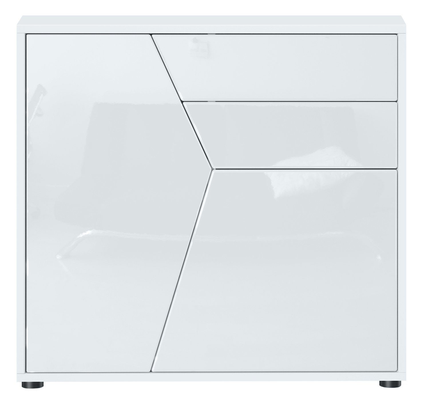 Vladon Kommode Benny (Sideboard, mit 2 Türen und 2 Schubladen), Weiß matt/Weiß Hochglanz (79 x 74 x 36 cm)