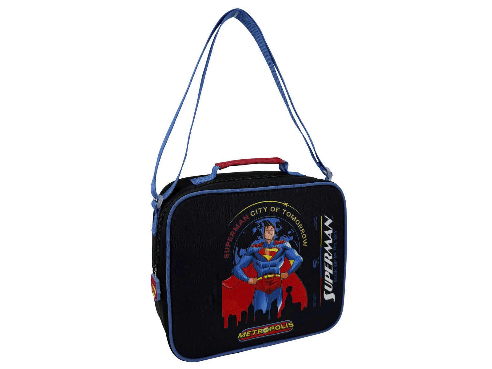 Superman Brottasche Lunchtasche Black mit Reißverschluss Schule Arbeit und Freizeit