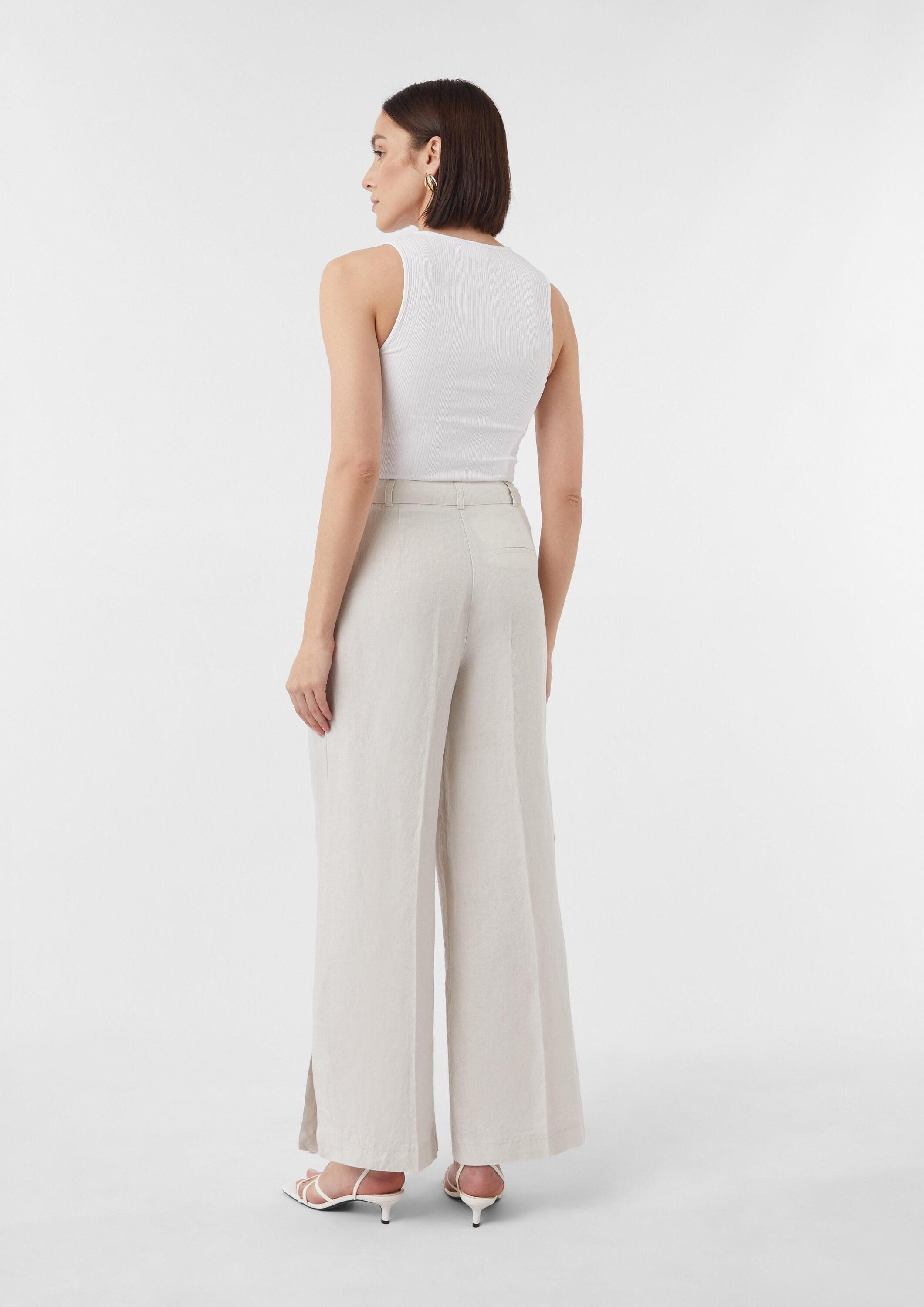 comma Chinos Hose Marlenehose aus Leinen mit Saum-Schlitzen