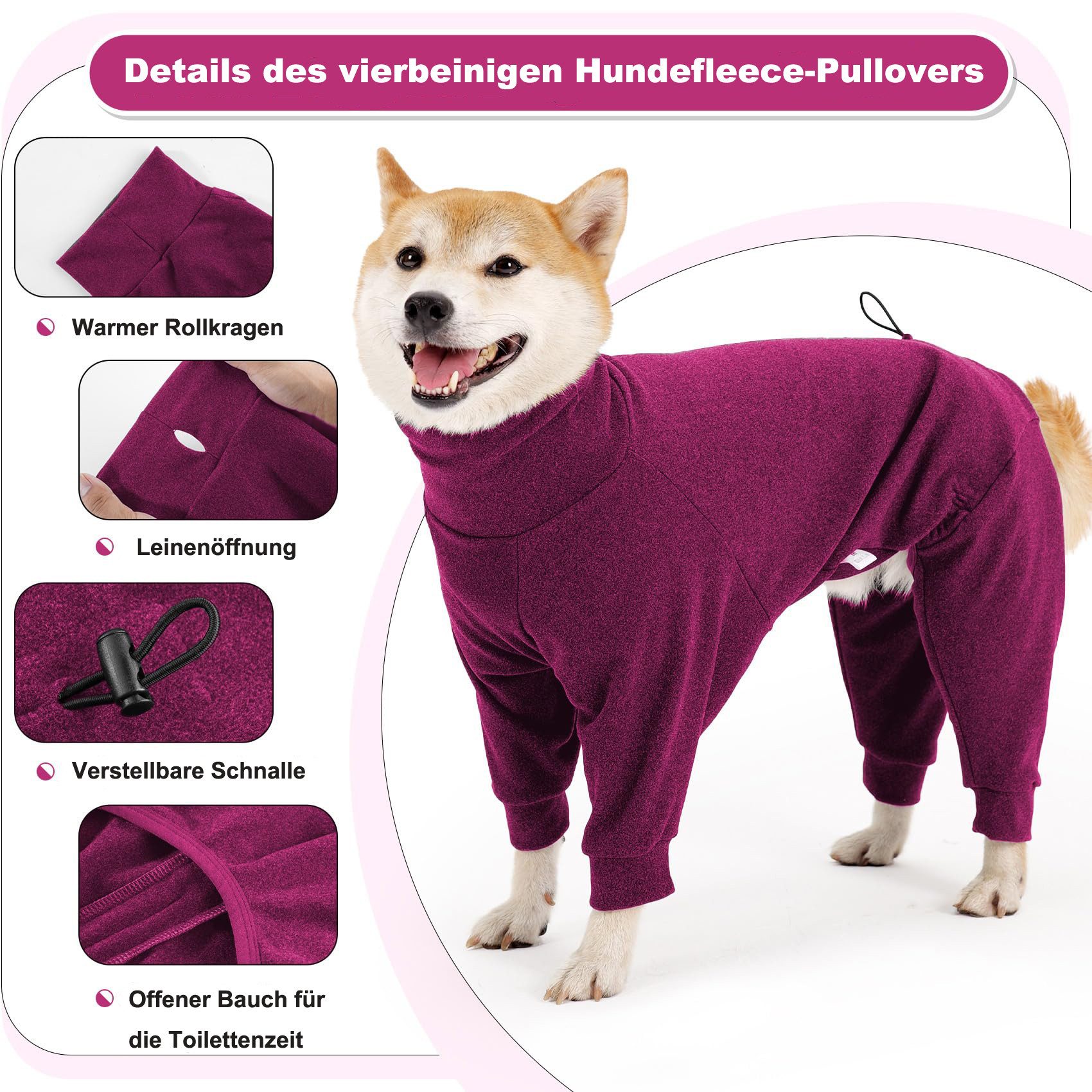 Coonoor Tierpullover Fleece Hundepullover Wintermantel weicher Hundepyjama mit Beinen, für große und kleine Hunde