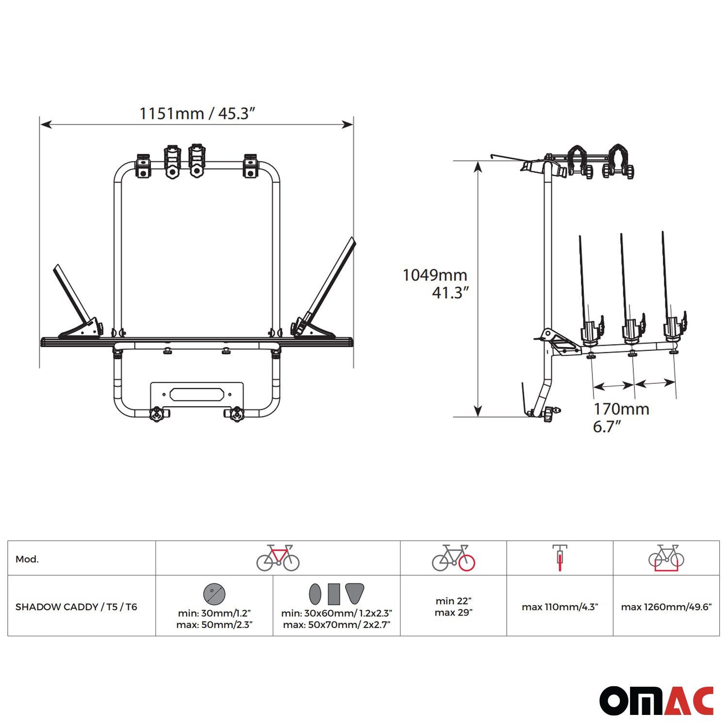 OMAC Heckfahrradträger Fahrradträger für VW Transporter Multivan Caravelle T5 2003-2015 Alu, Abnehmbar, Anti-Diebstahlschloss, Faltbar
