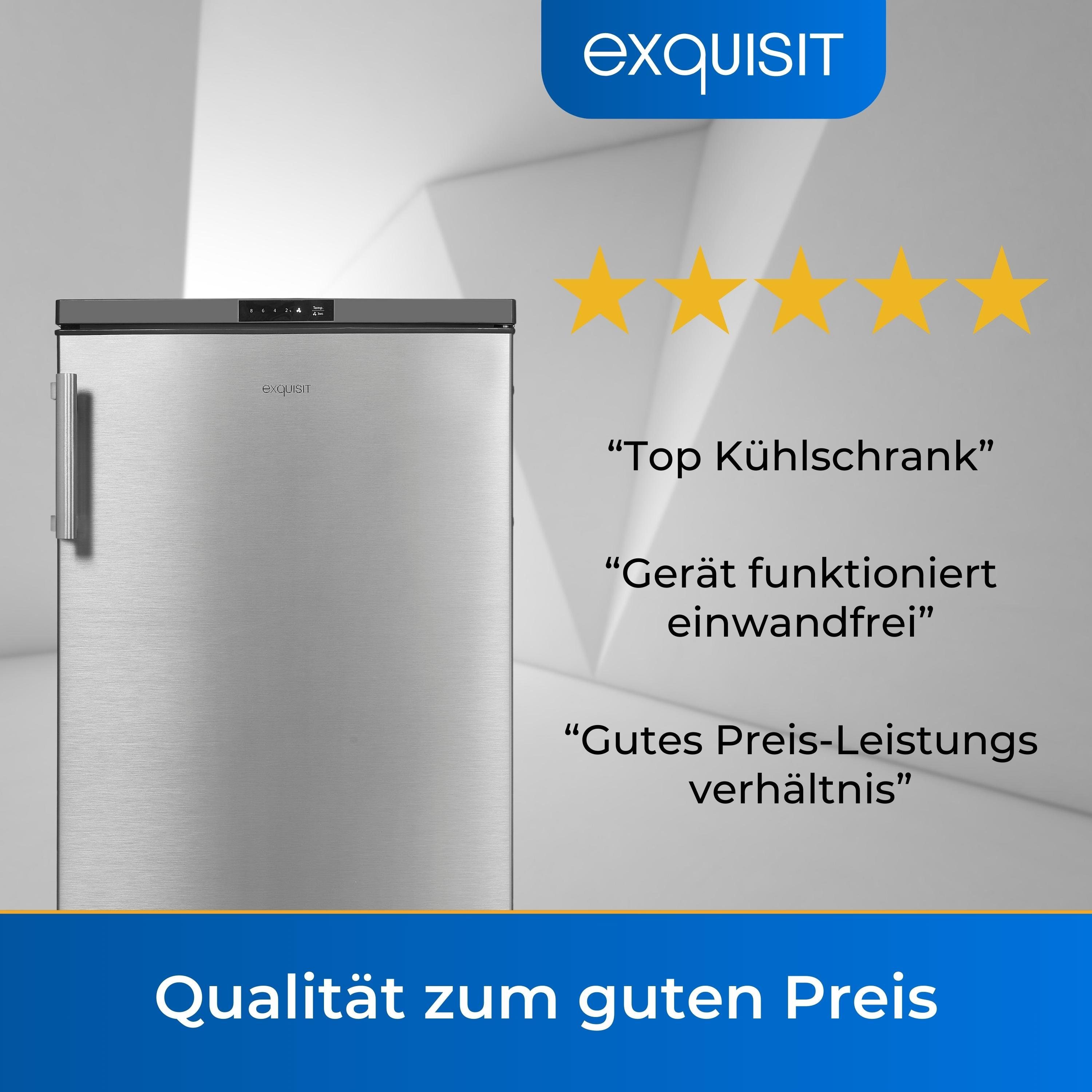 exquisit Vollraumkühlschrank KS16-V-HE-011D, 85 cm Inoxlook Temperaturanzeige und mit hoch, breit, 56 cm kompakt Handgriff digitaler