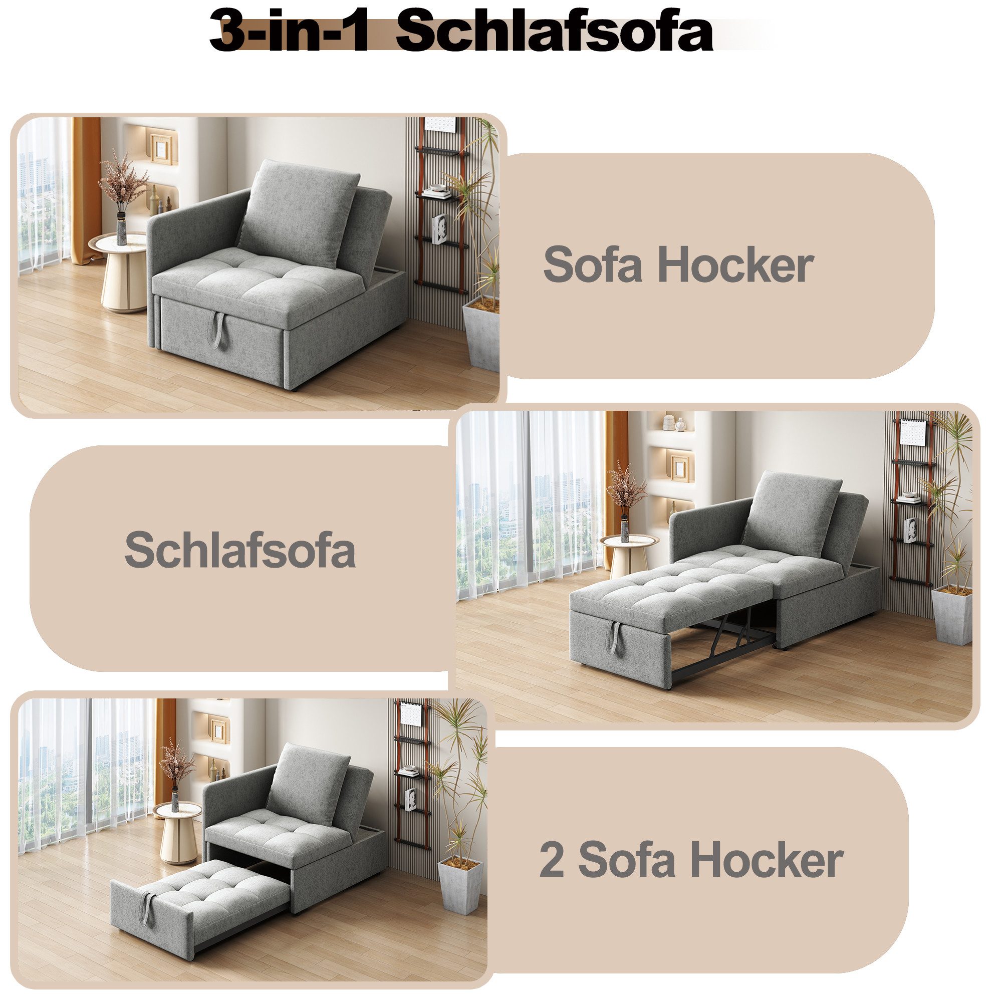 Odikalo Chaiselongue Loungesofa Freizeitsofa Polstersofa Verstellbar Rückenlehne Beige Grau