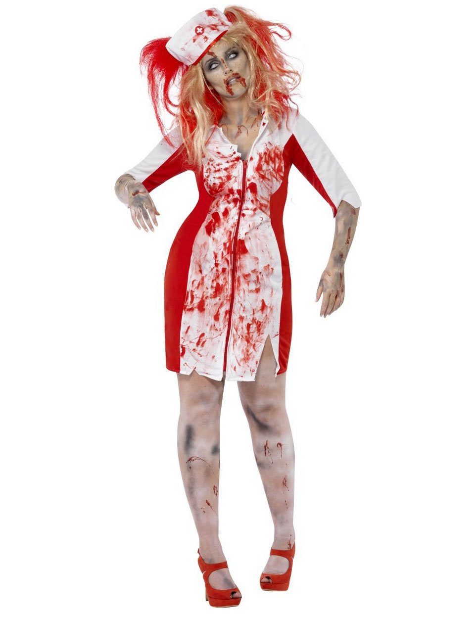 Smiffys Zombie-Kostüm Blutige Zombie Krankenschwester Halloween Plus Size Damenkostüm