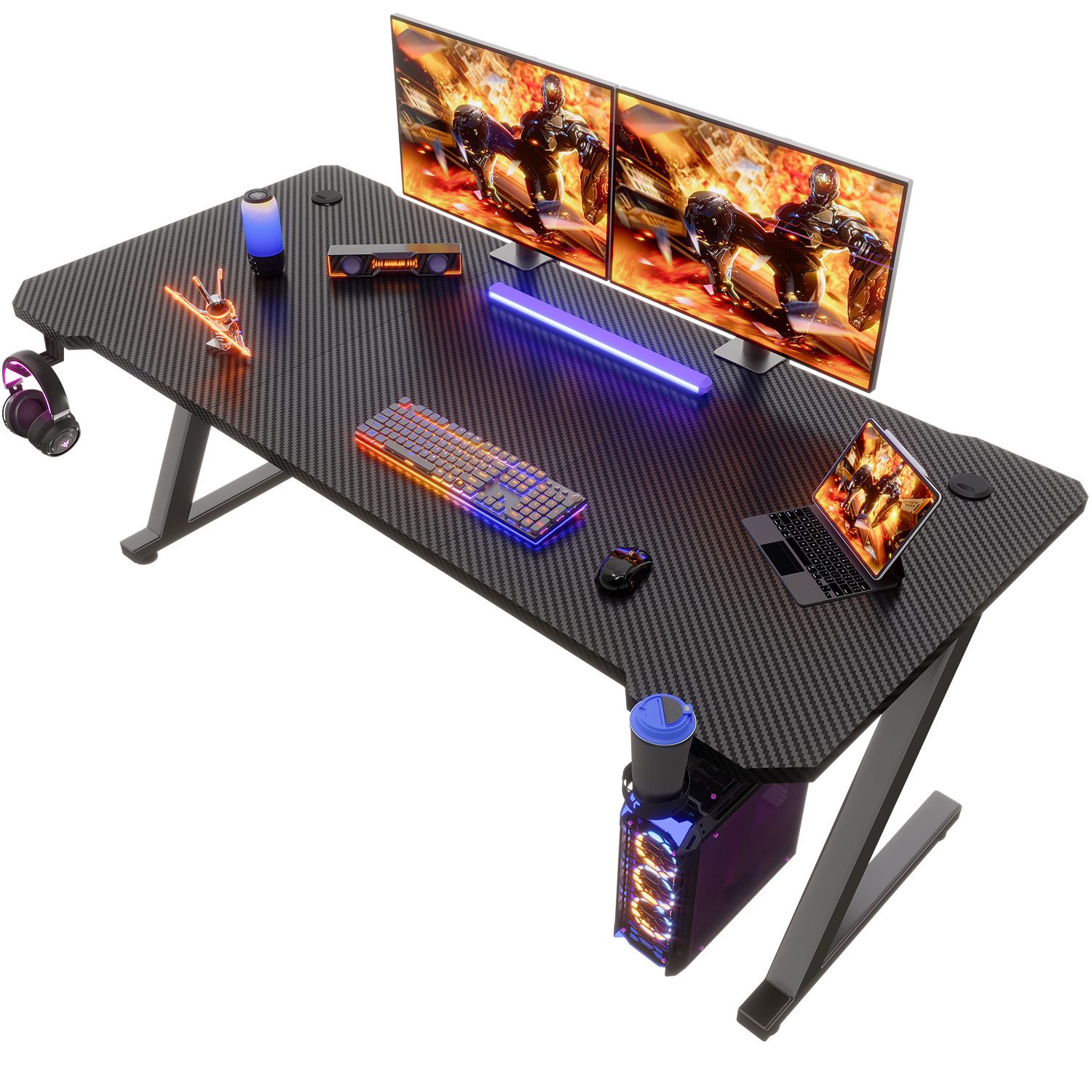 HOMALL Gamingtisch Gaming Tisch Computertisch Schreibtisch 120 x 60 cm, Z-Frame (Gamer Tisch,Schreibtisch,Ergonomischer PC-Schreibtisch mit Kopfhörerhaken,PC Tisch,1-St)