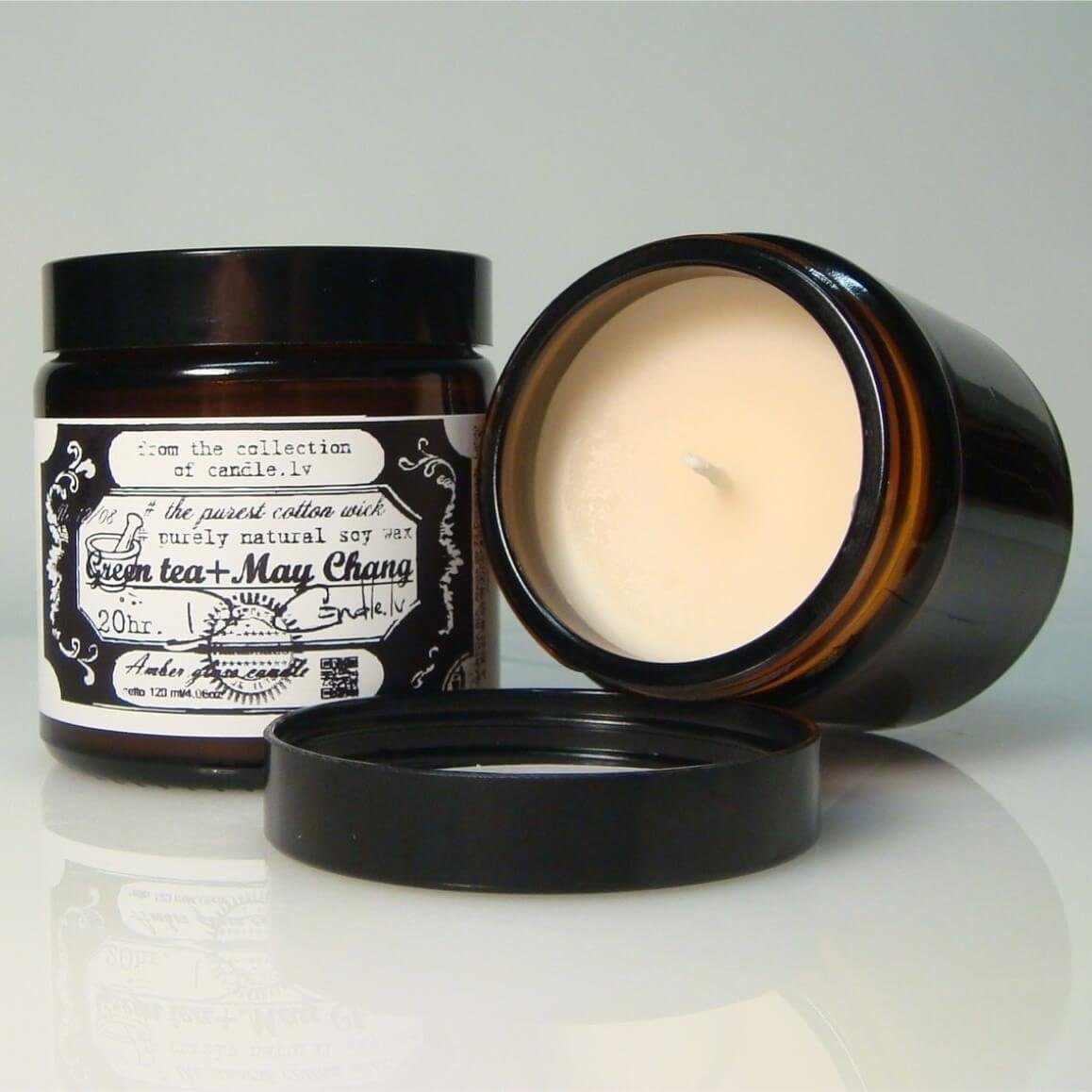 Candle Duftkerze Duftkerze Grüner Tee und May Chang - Glas Sojawachs Kerze, 120ml