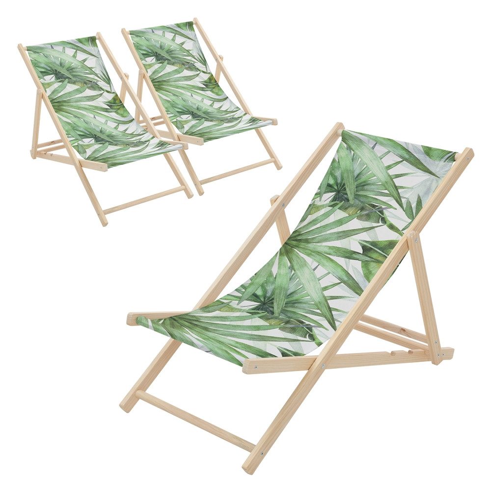 ECD Germany Gartenliege Holz Liegestuhl Beachstuhl klappbarer Strandstuhl Strandliege Liege, 3 St., 3er Set Sonnenliege mit 3-Fach verstellbarer Rückenlehne Relaxliege