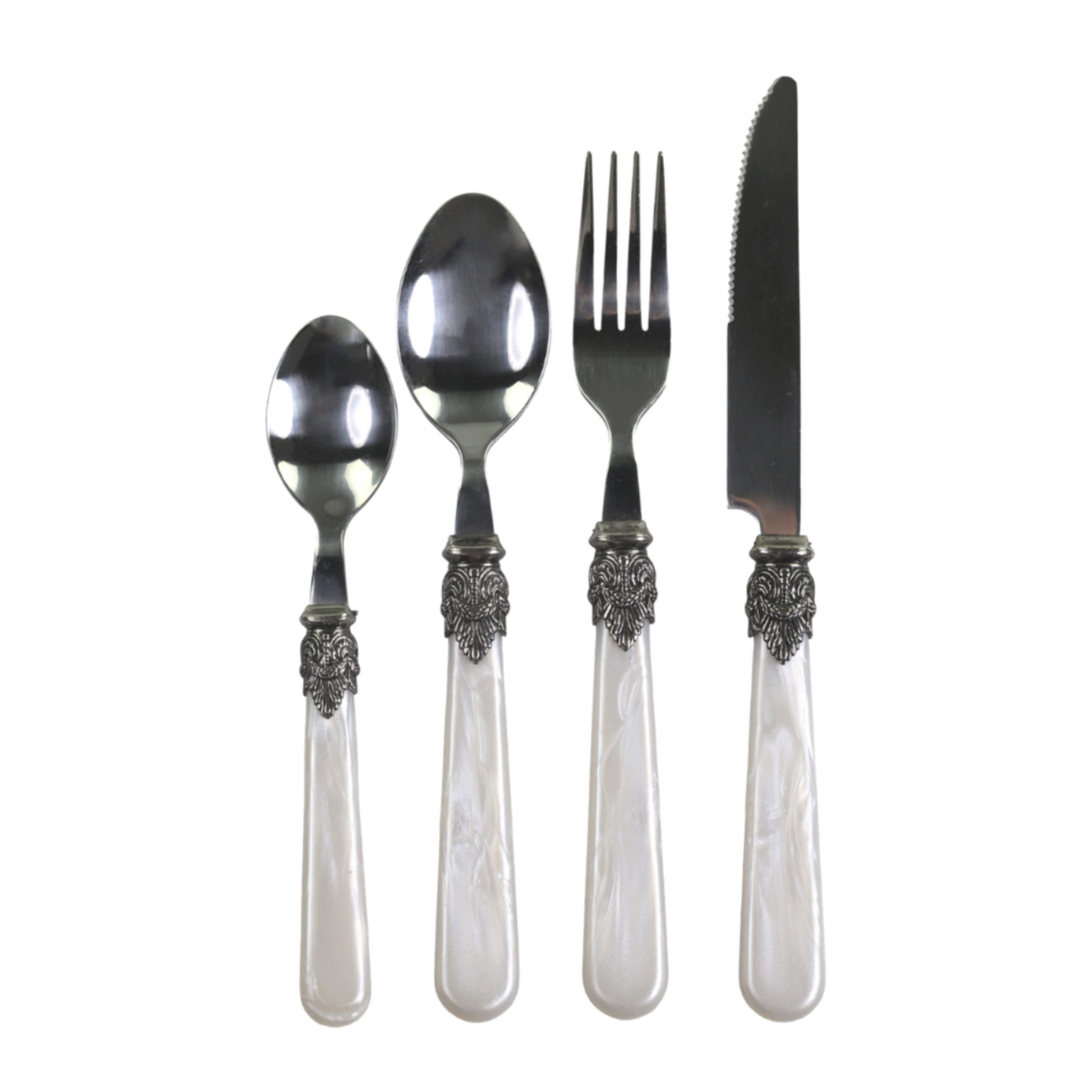 Chic Antique Besteck-Set Chic Antique Linas Besteck Antique Perlmutt mit Silber Deko – 4er Set, 1 Personen