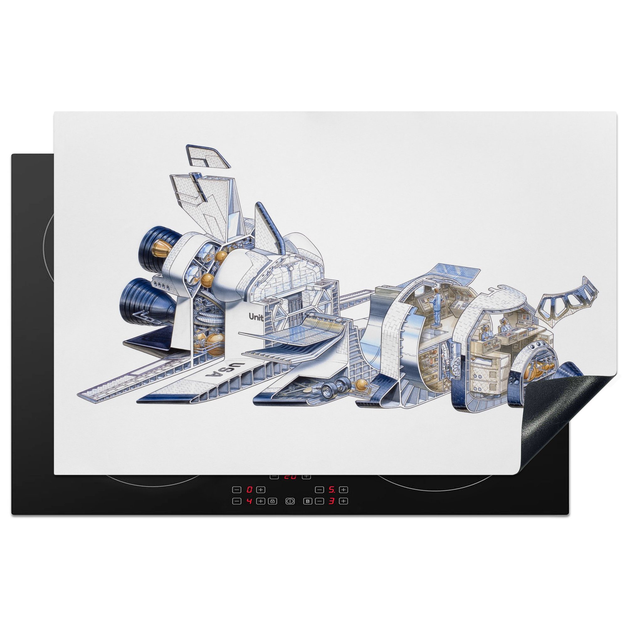 MuchoWow Herdblende-/Abdeckplatte Illustration eines NASA-Raumschiffs, Vinyl, (1 tlg), 81x52 cm, Induktionskochfeld Schutz für die küche, Ceranfeldabdeckung