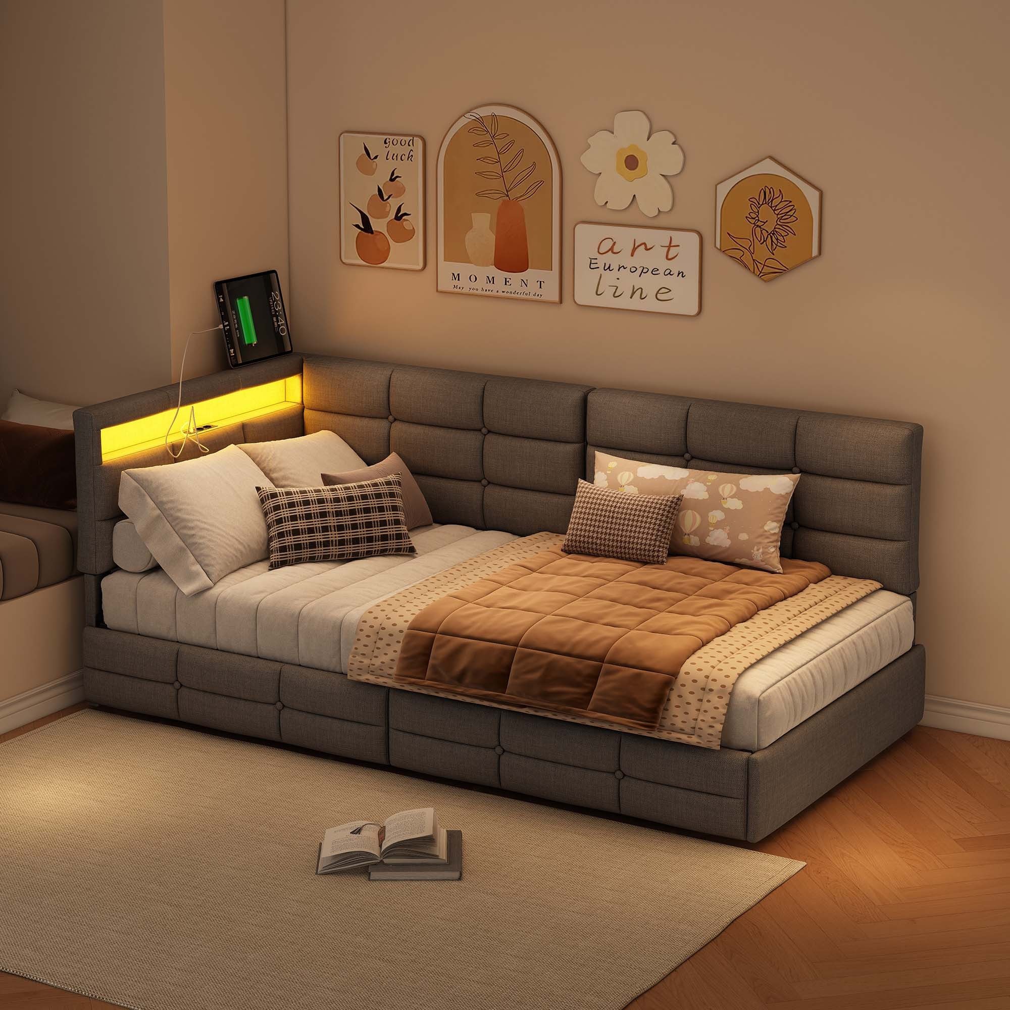 PXloue Polsterbett Daybett Tagesbett, Schlafsofa,2 Schubladen, Mit LED und günstig online kaufen