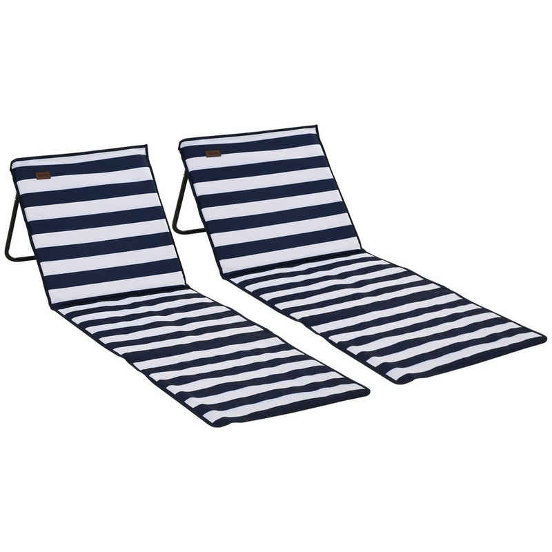 Outsunny Gartenliege Verstellbare Sonnenliege, Faltbare Strandliege, 2 St., 2er-Set Strandmatte, mit Reißverschlusstasche