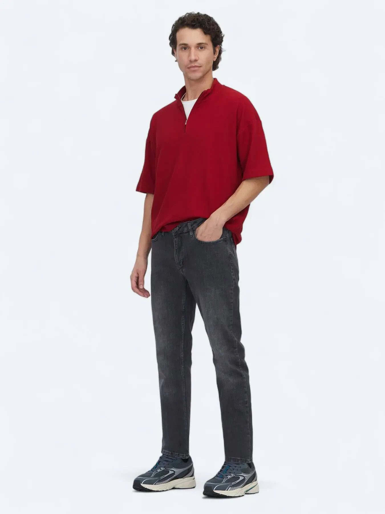 KİP Jeanslatzhose Grau Slim Fit Denim Baumwollhose