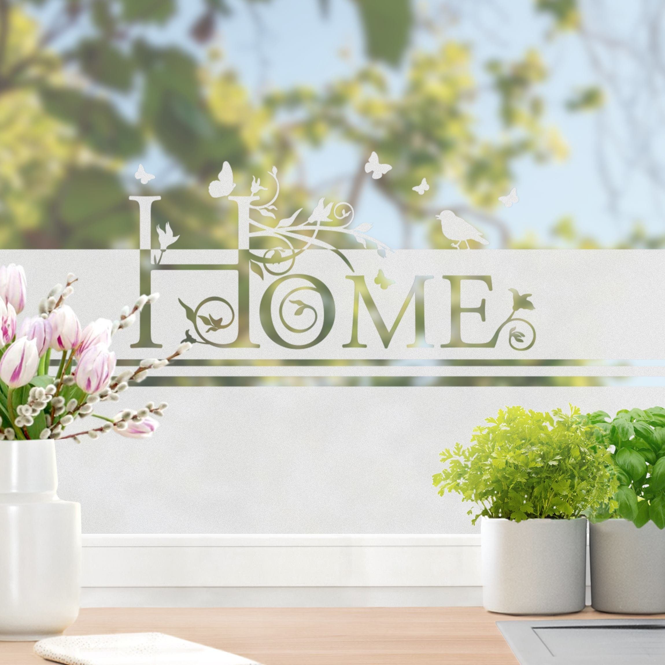 Bilderdepot24 Fensterfolie statisch haftend Motiv Fensterdeko Home floral Bordüre Tiere, blickdicht, Innen Fenster Tür Balkontür Küche Badezimmer Wohnzimmer Sch – Bild 3 von 5