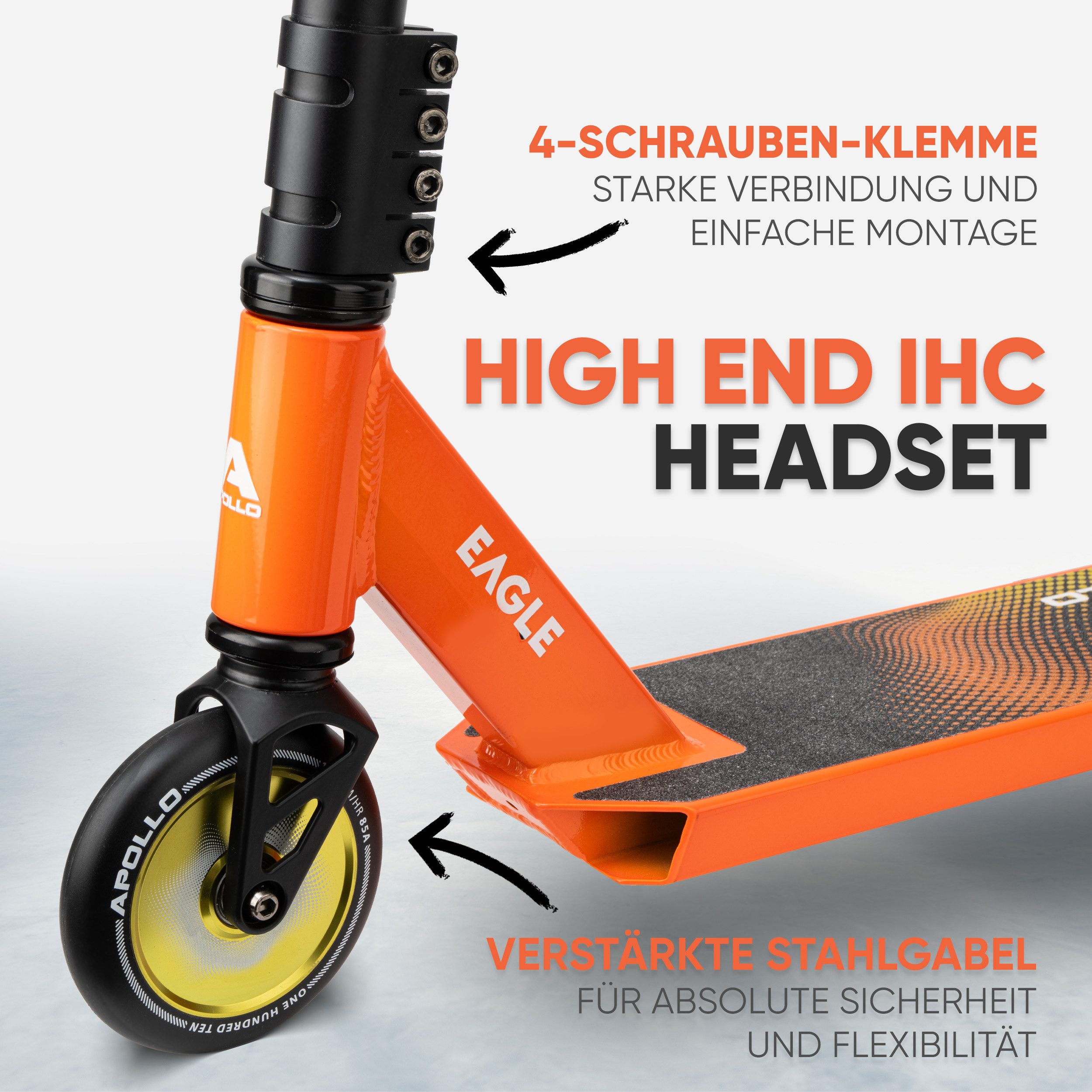 Apollo Stuntscooter Eagle, eloxierter Profi Stuntroller für Kinder & Erwachsene, aus robustem HQ Aluminium, leicht & stabil, bis 100 kg belastbar