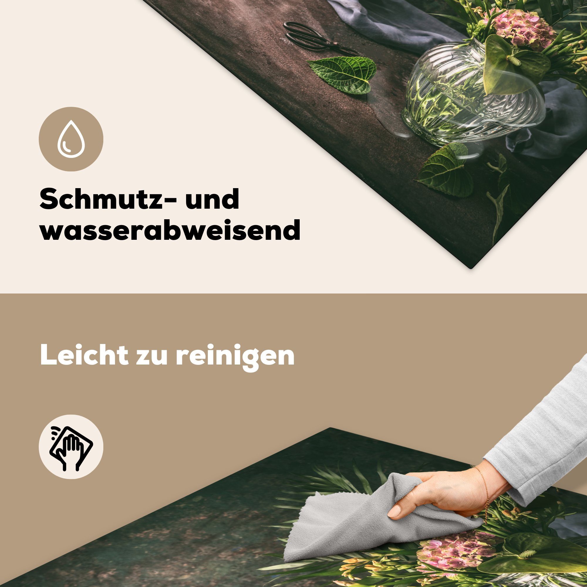 Blumen, Blumenstrauß Herdblende-/Abdeckplatte Vinyl, Stilleben tlg), cm, - 78x78 MuchoWow - (1 Arbeitsplatte für Ceranfeldabdeckung, küche