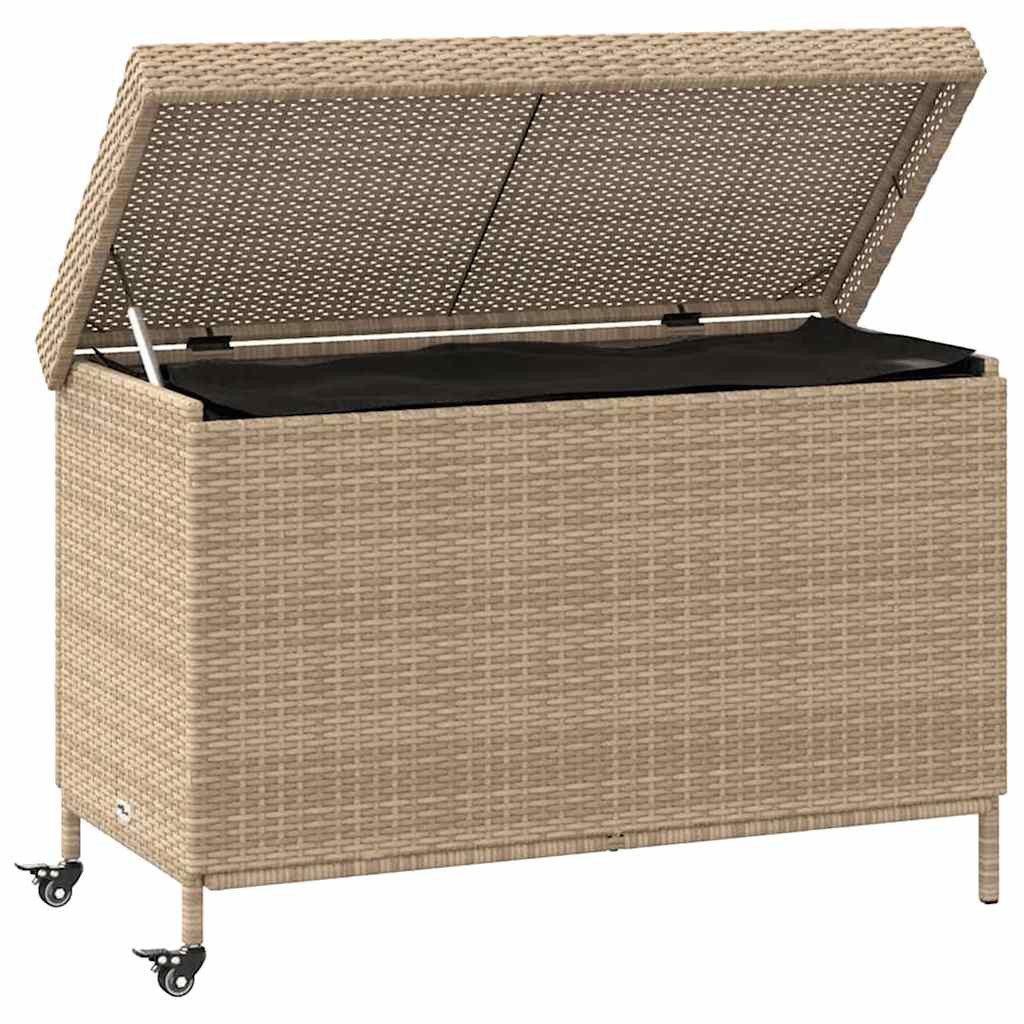 vidaXL Gartenbox Gartentruhe mit Rollen Beige 110x55x73 cm Poly Rattan