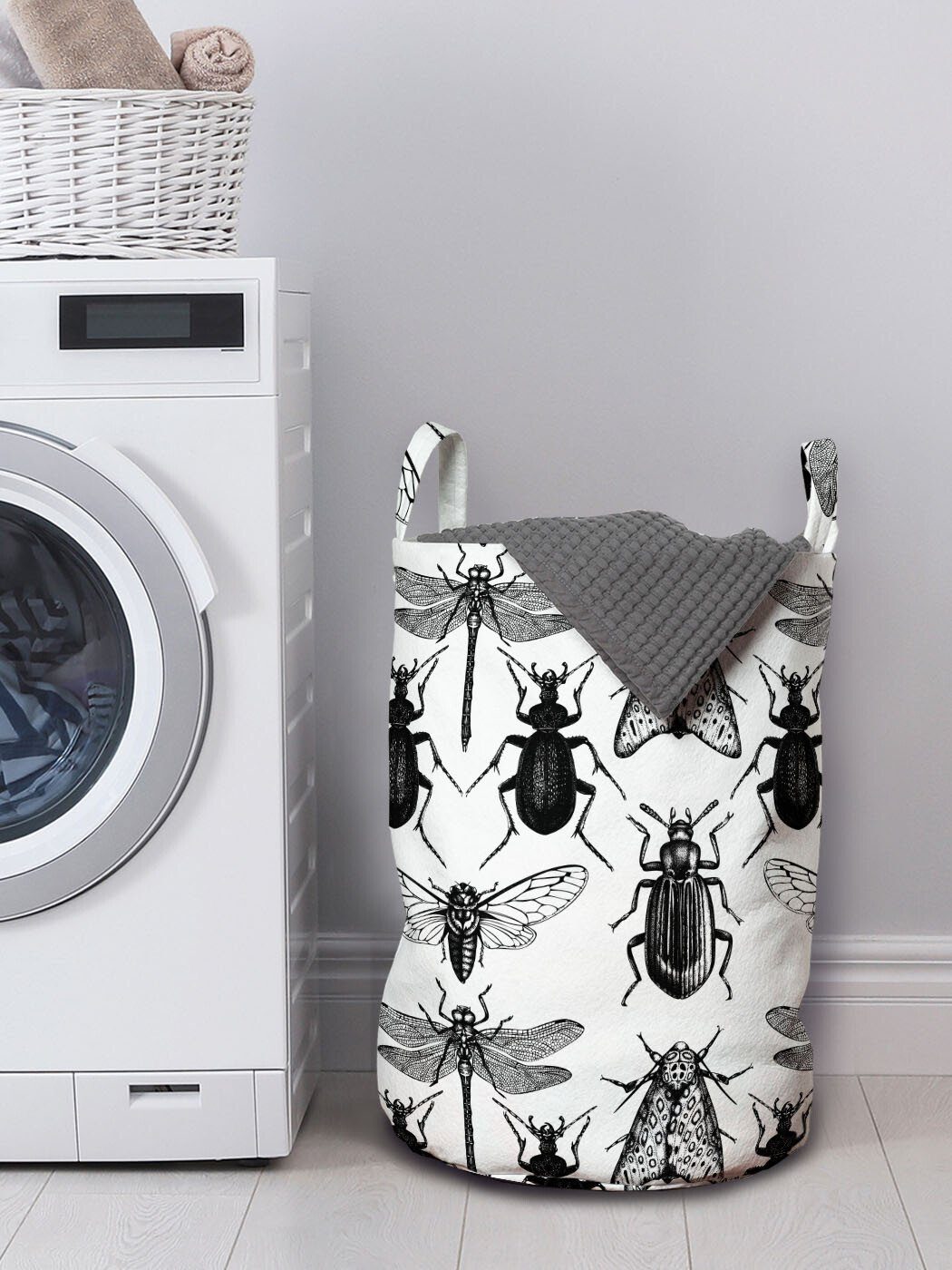 Abakuhaus Wäschesäckchen Wäschekorb mit Waschsalons, Griffen Fliegende Insekten Kordelzugverschluss Libelle Sketch für