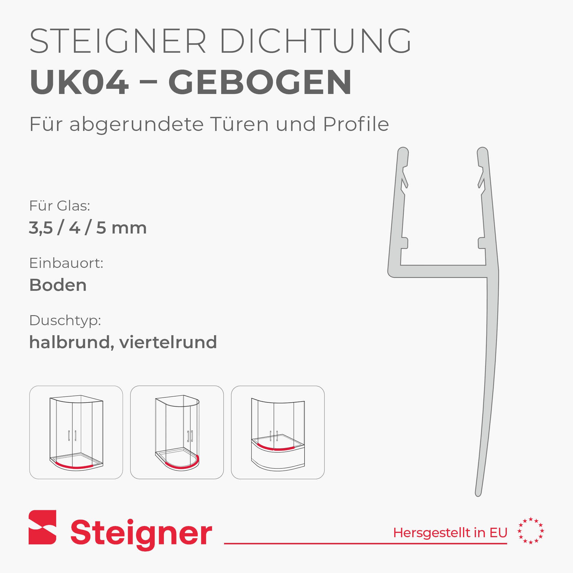 STEIGNER Duschdichtung Duschdichtung gebogen 30 cm UK04 (1 Stk) Transparent 3,5-5 mm, L: 30 cm, (1 Stück Packung, Einzeldichtung), Dichtung für Runddusche oder  – Bild 2 von 5