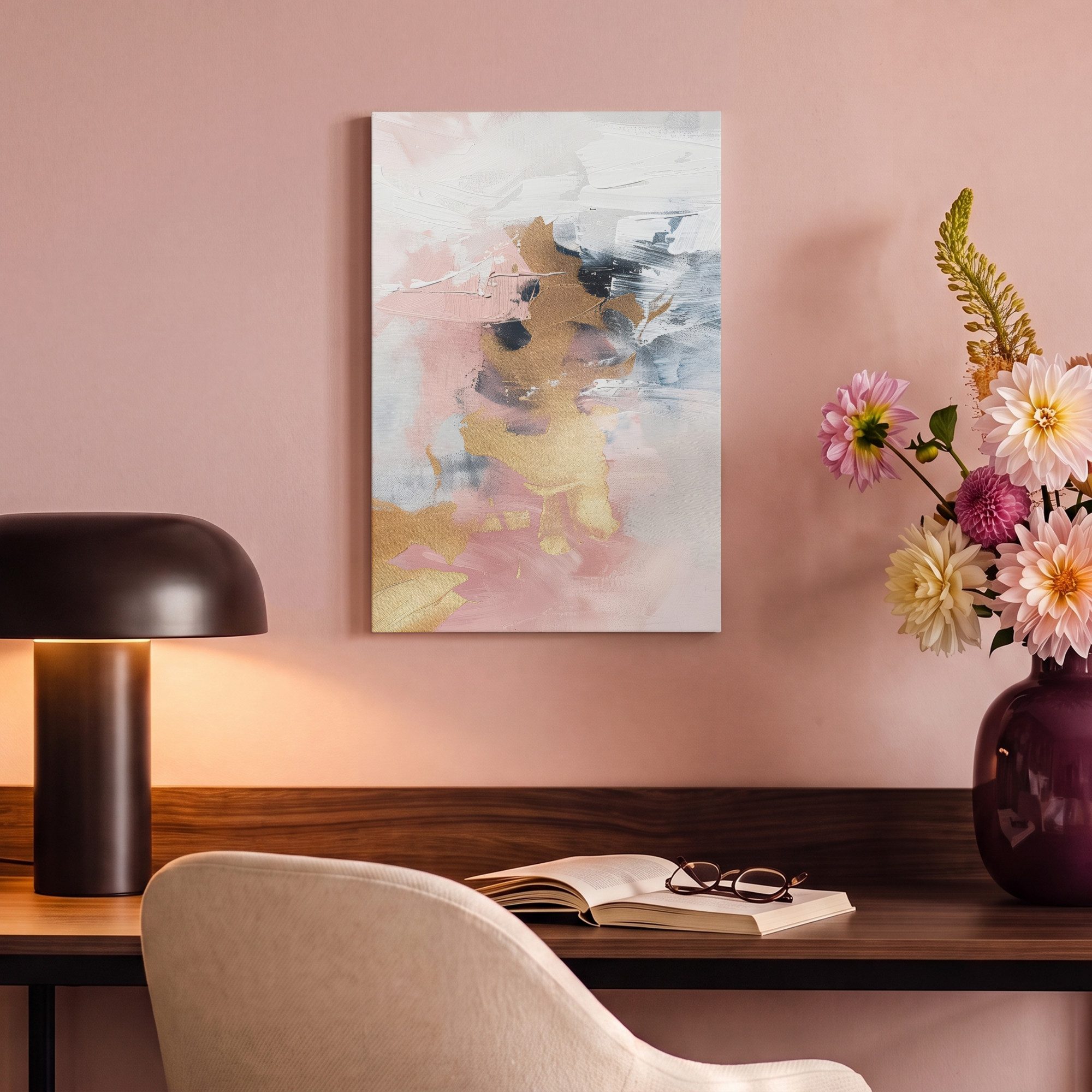 OneMillionCanvasses® Leinwandbild Abstrakt - Pastellfarben - Gold - Modern - Ästhetisch, Fotodruck (1 St), Leinwand Canvas Wandbild, Wanddekoration 20x30 cm – Bild 4 von 5