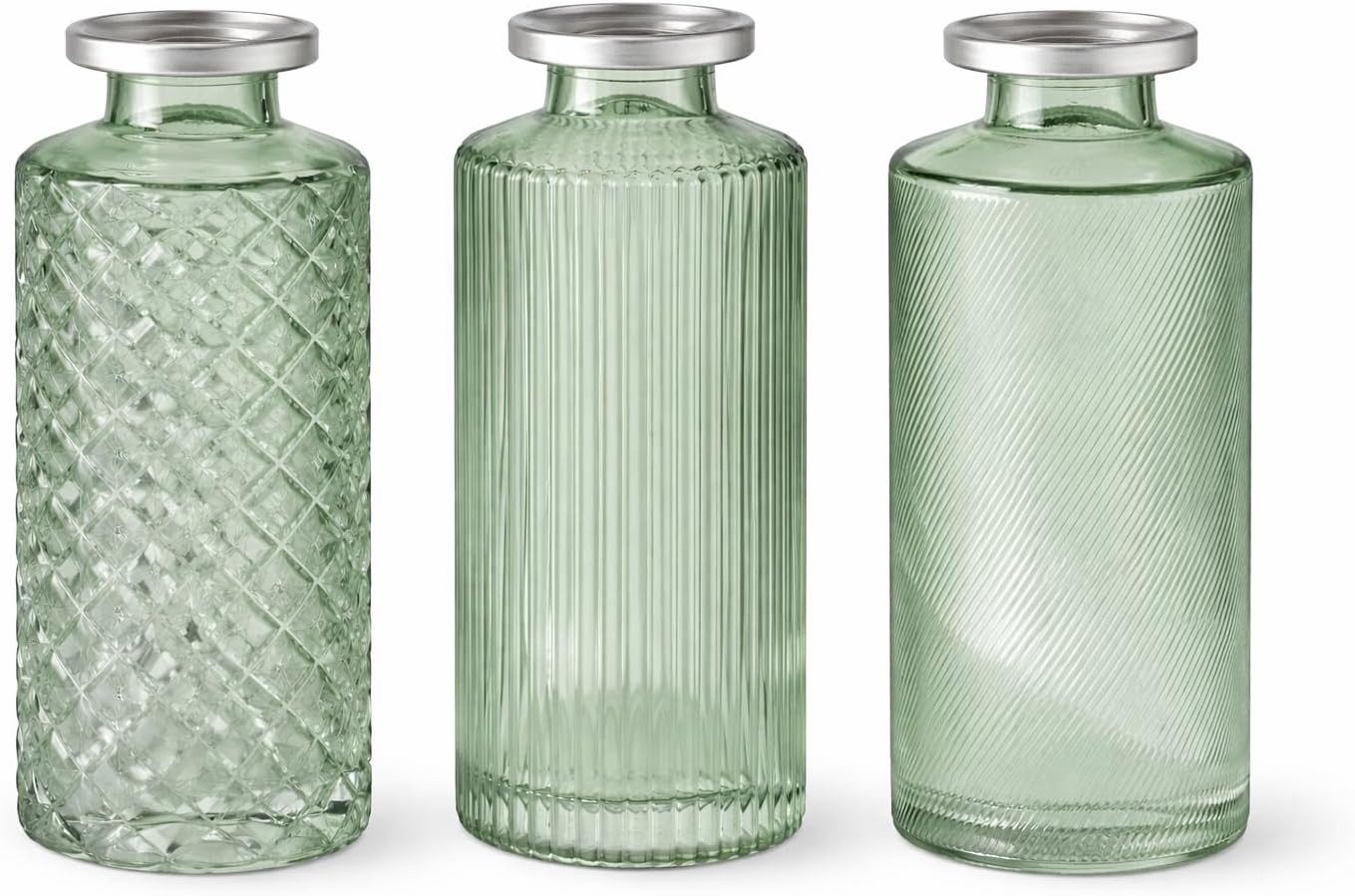 BOLTZE GRUPPE GmbH Tischvase 3er Set Glasvasen Boho Vintage mit Metallic-Rand, Strukturiert, Metallisiert