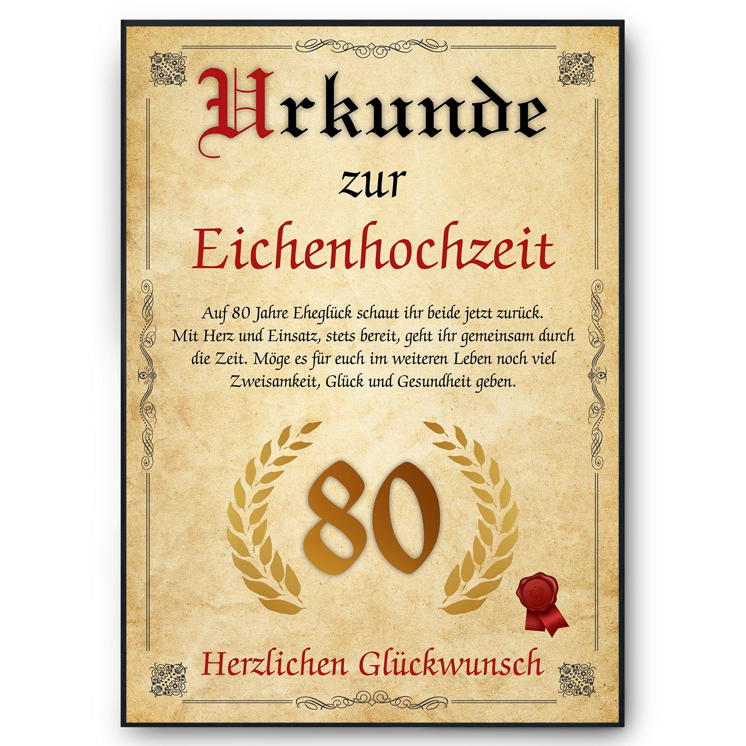Tigerlino Poster Urkunde zum 80. Hochzeitstag Geschenk 80. Jahrestag
