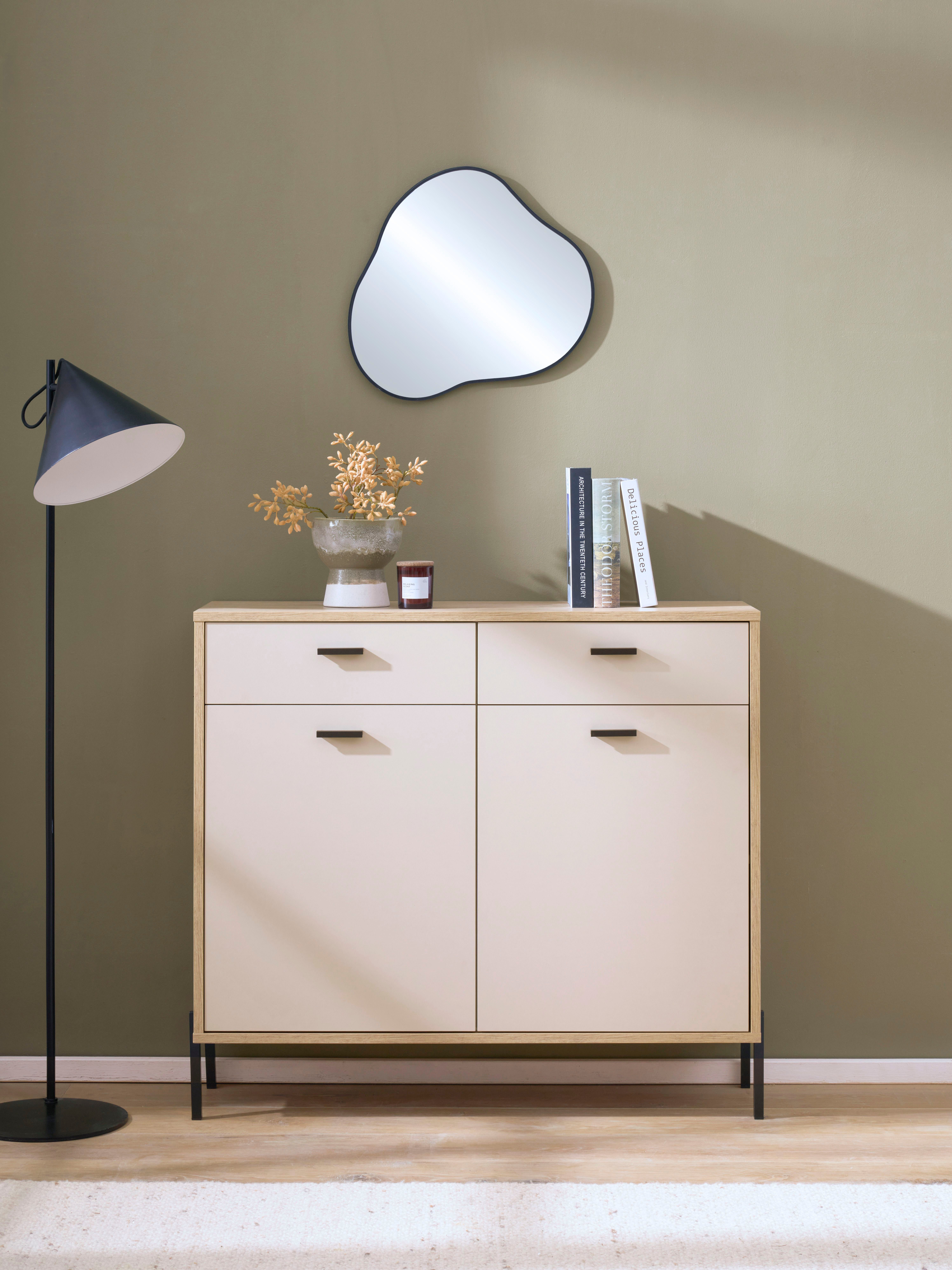 Home affaire Sideboard Fredericia, moderne Kommode, Schrank in Kaschmir, 115 cm breit, zeitlos, schwarze Metallgriffe und -füße, ausreichend Stauraum