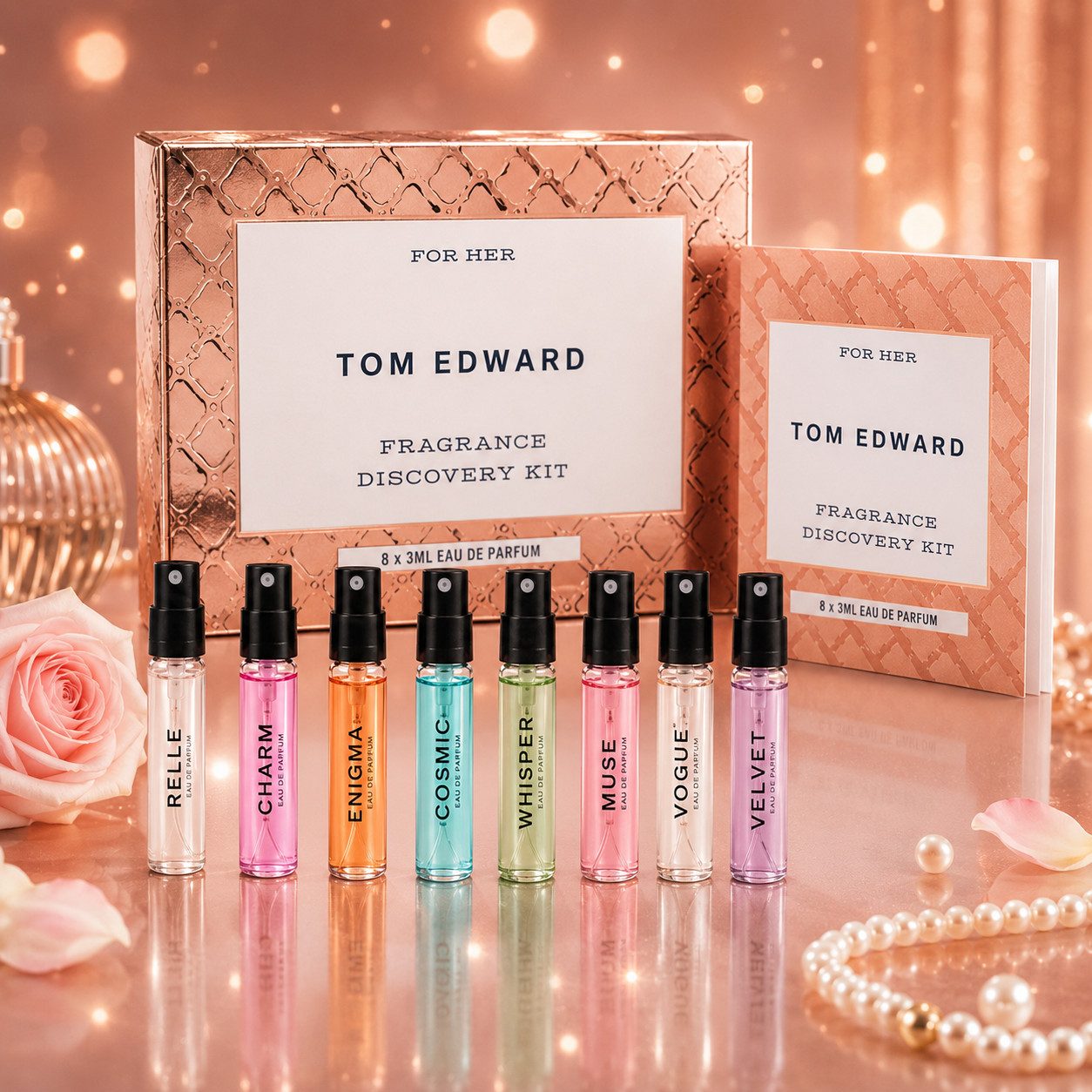 TOM EDWARD Eau de Parfum TOM EDWARD FOR HER Entdeckungsset 8 × 3 ml Hergestellt in UK, 8 Damendufte, Eau de Parfum, Reisegröße, ideal zum Ausprobieren