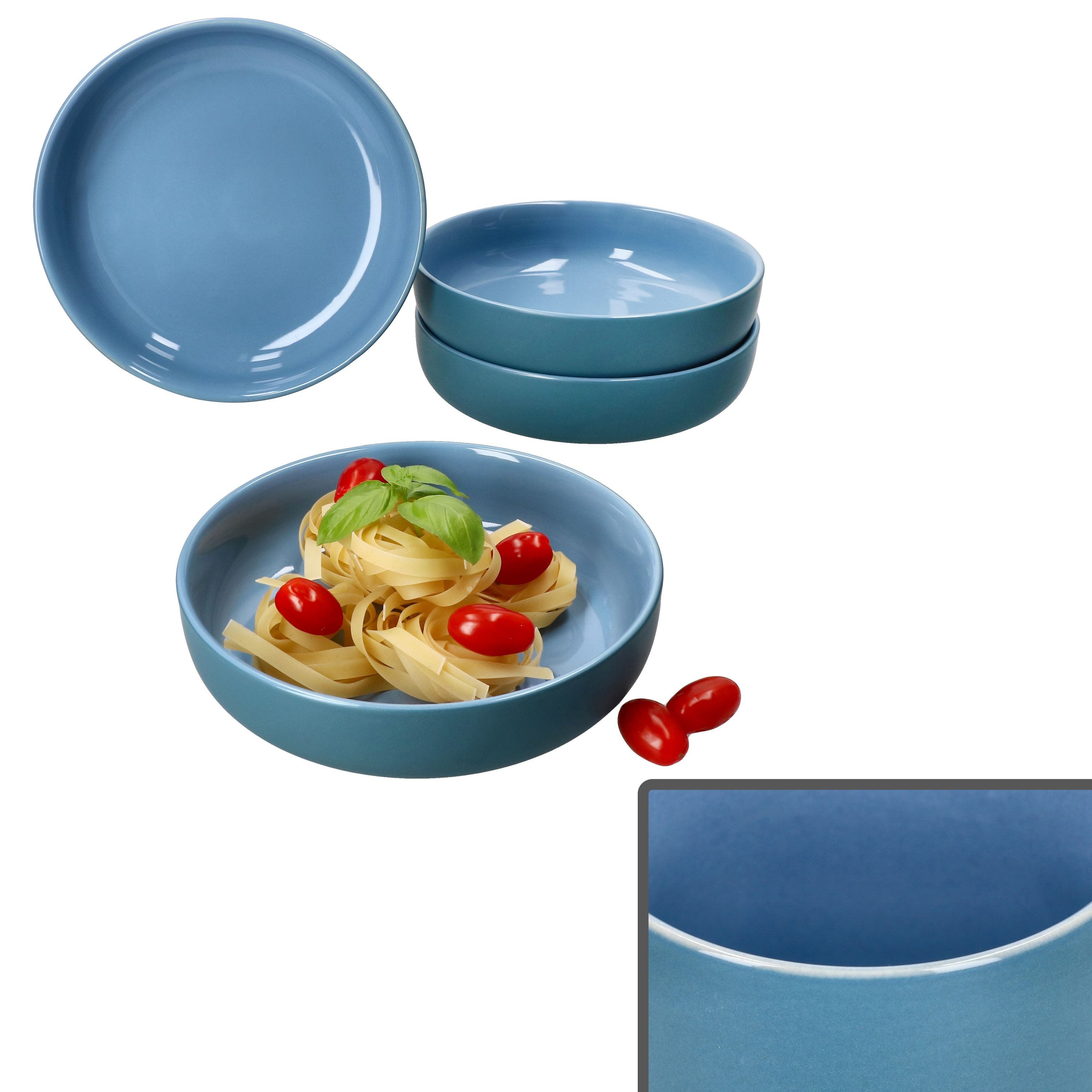 Ritzenhoff & Breker Suppenteller Ritzenhoff 4x Jasper Suppenteller 610ml Ozeanblau Steingut 4 Pers.