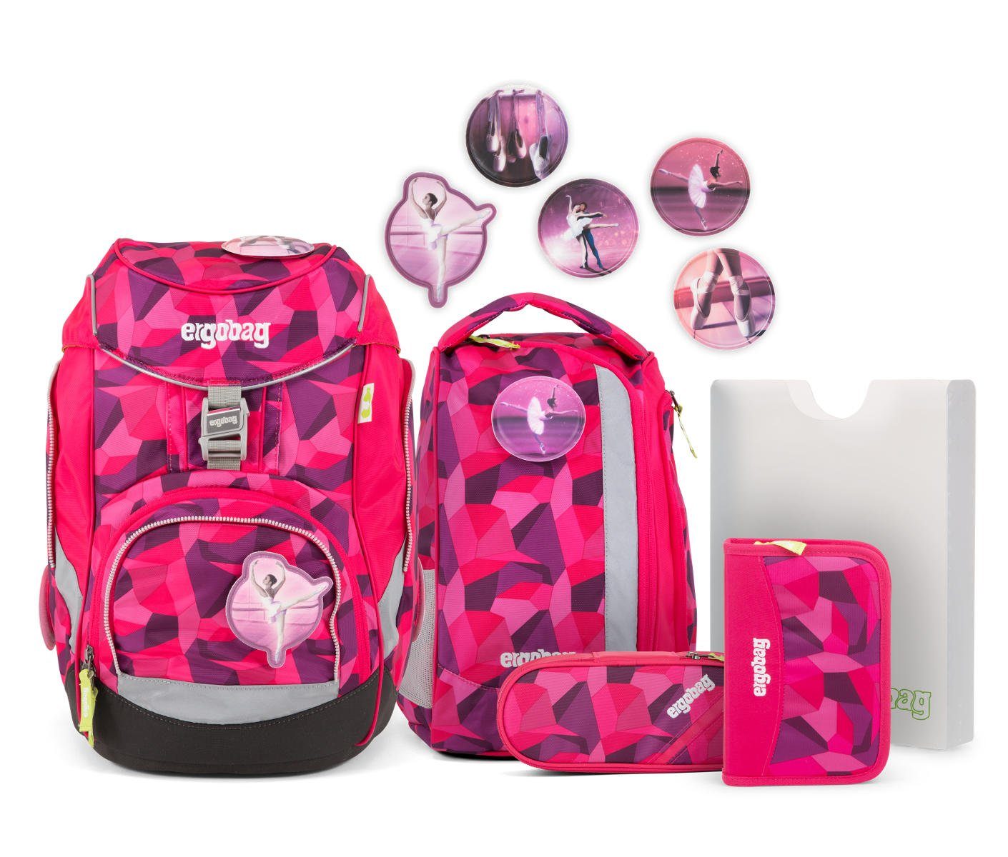 Schulranzen ergobag pack Schulranzen, Set 6-tlg. 20 Liter (Set, 6-tlg., 6-tlg), Höhenverstellbares " Your-Size-System"