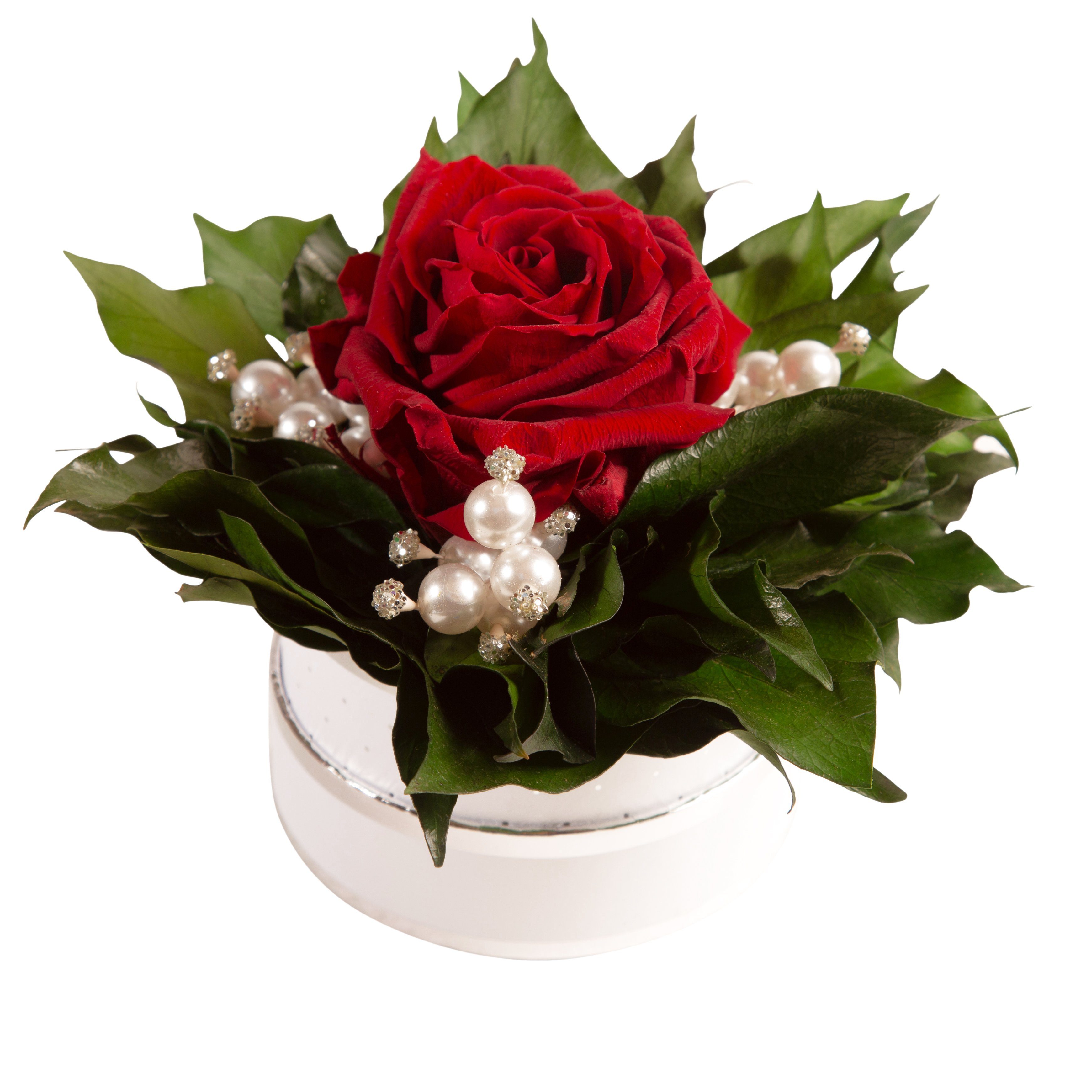 Kunstblume Infinity Rosenbox Diamonds and Pearls 1 infinity Rose Rose, ROSEMARIE SCHULZ Heidelberg, Höhe 10 cm, echte Blume die lange hält, Made in Germany