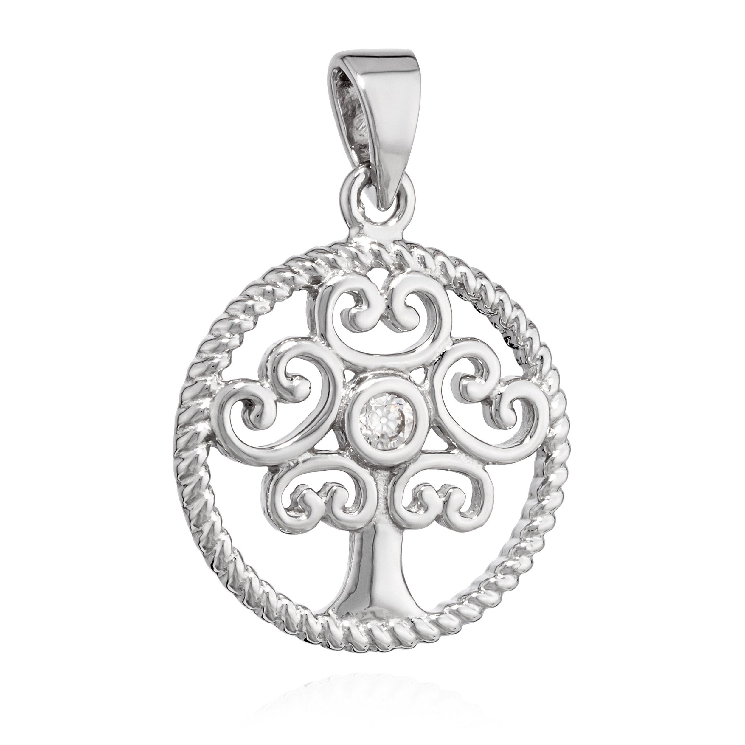 NKlaus Kettenanhänger 14,8mm Kettenanhänger Baum des Lebens 925 Silber Zirkonia weiß Kristal