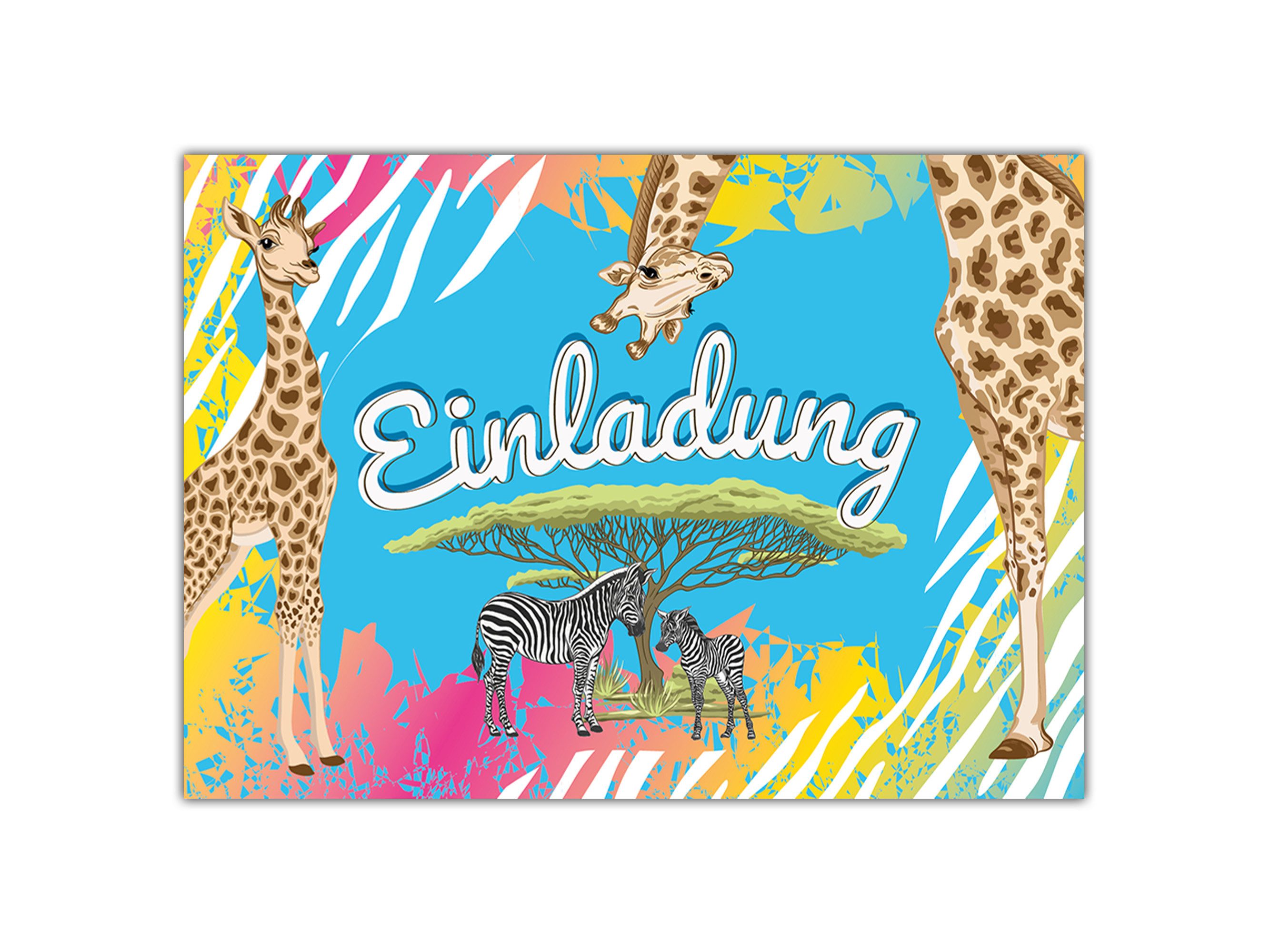 LIMONIA Einladungskarten Safari Einladungen zum Kindergeburtstag Mädchen Jungen Karten Sahara, Einladungskarten mit einem Zebra Giraffe Motiv für Kinder
