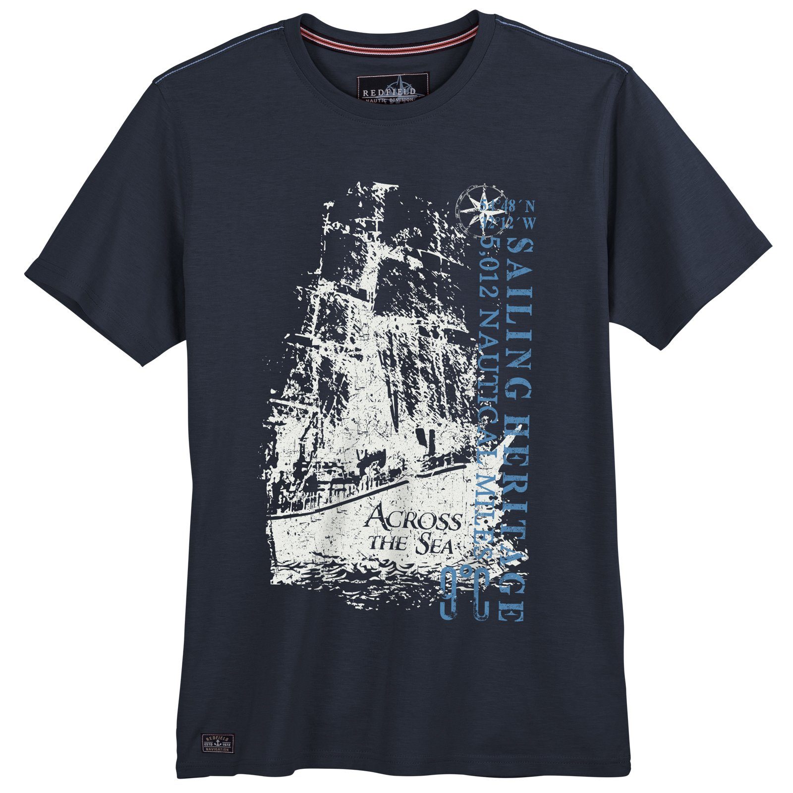 redfield Rundhalsshirt Große Größen Herren T-Shirt Segel-Print navy Redfield