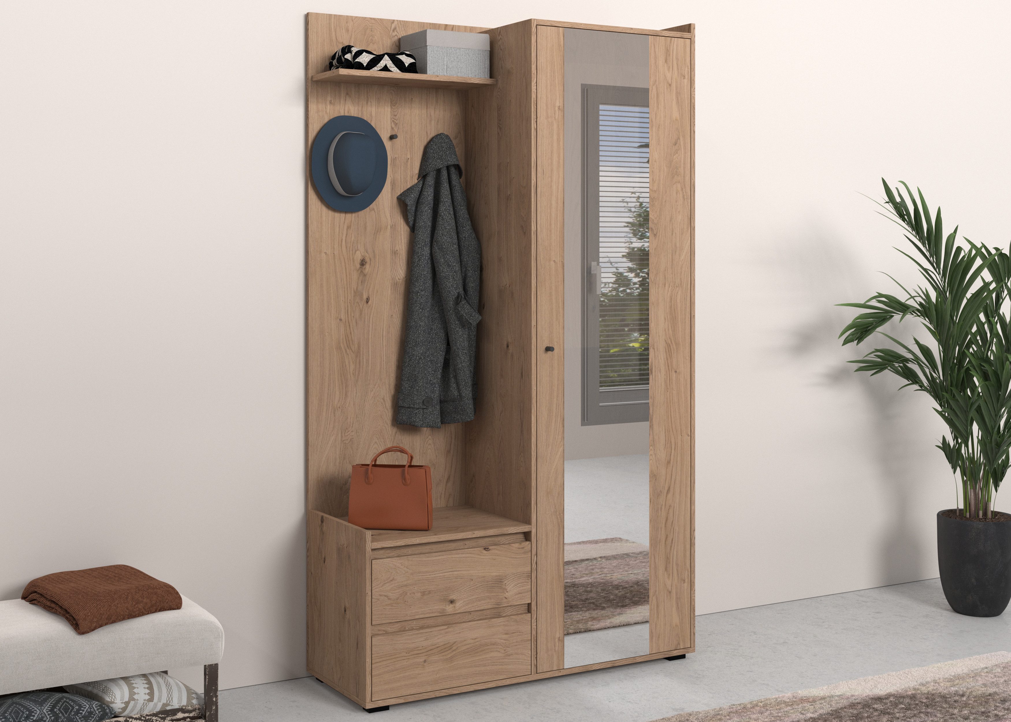 INOSIGN Garderobenschrank Kosmo mit Spiegel Maße 118 x 30 cm