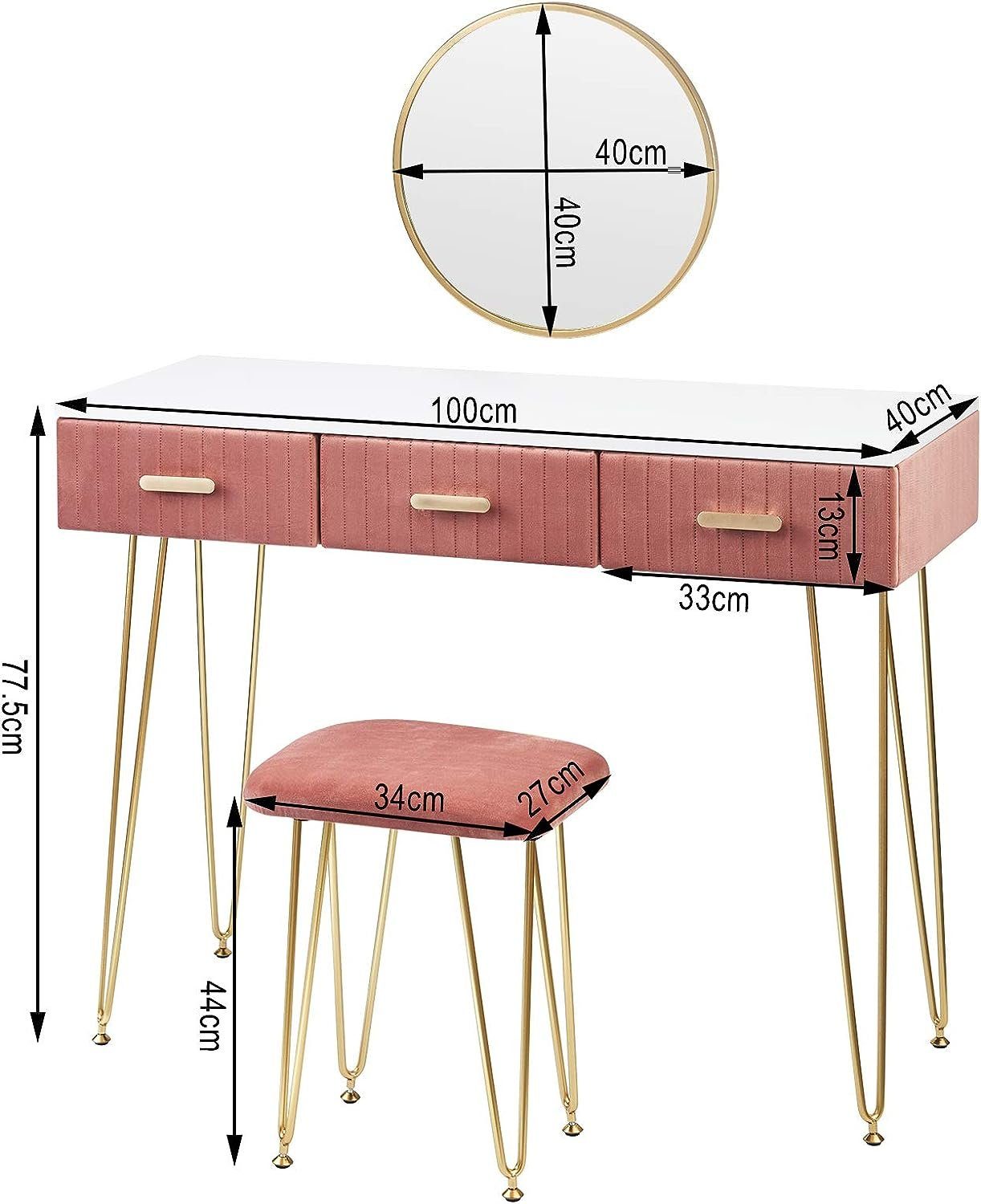 Woltu Schminktisch (1-St), mit Hocker Spiegel, und Kosmetiktisch Modern Rosa