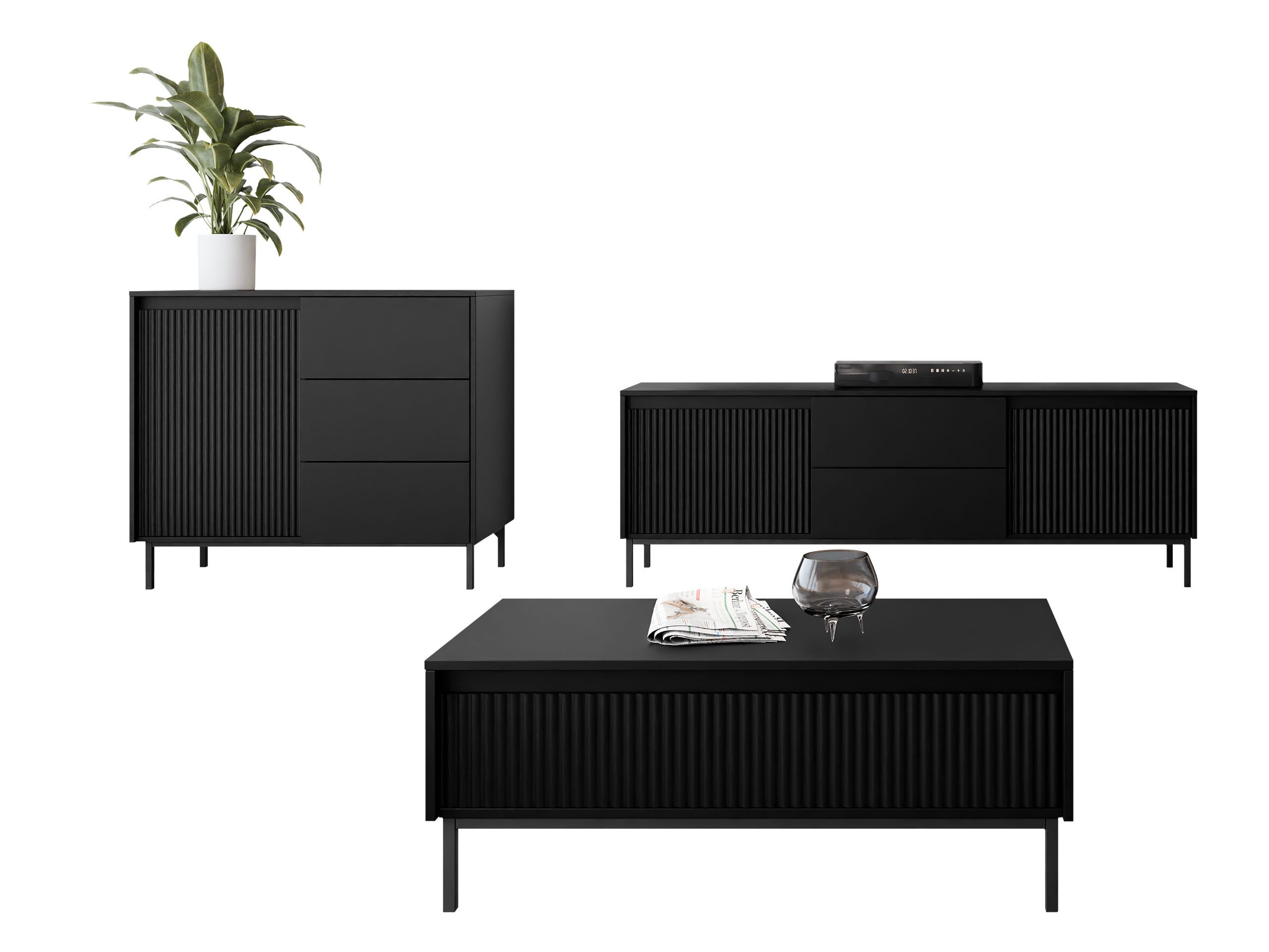 MIRJAN24 Wohnzimmer-Set Ozmi II, (Kommode, TV-Lowboard, Couchtisch), Griffl günstig online kaufen