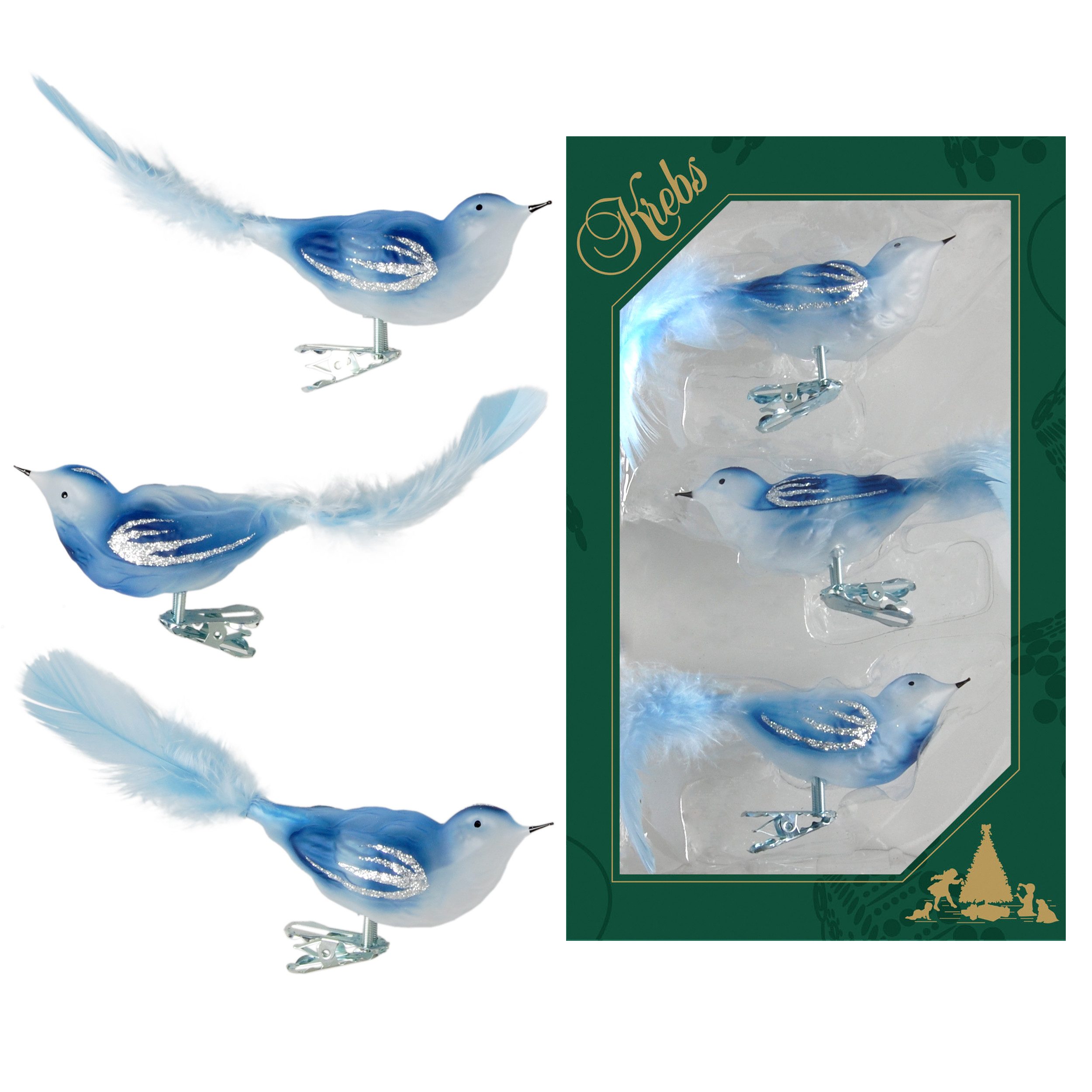 Krebs Glas Lauscha Weihnachtsbaumklammer Glasvögel im 3er Set - Blau Transp günstig online kaufen