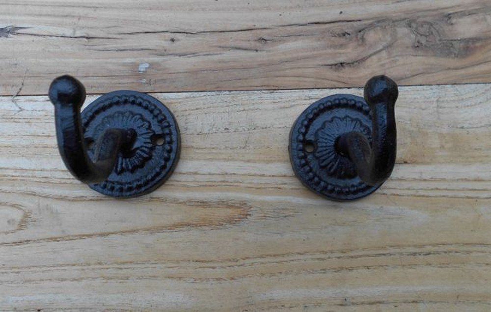 Deko-Impression Garderobenhaken Stabile, gusseiserne Wandhaken 2er Set Haken Wandgarderobe schwarz (2 St)