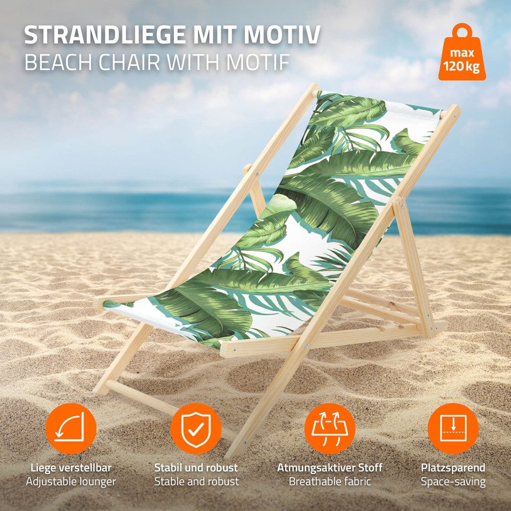ECD Germany Gartenliege Holz Liegestuhl Beachstuhl klappbarer Strandstuhl Strandliege Liege, 4 St., 4er Set Sonnenliege mit 3-Fach verstellbarer Rückenlehne Relaxliege