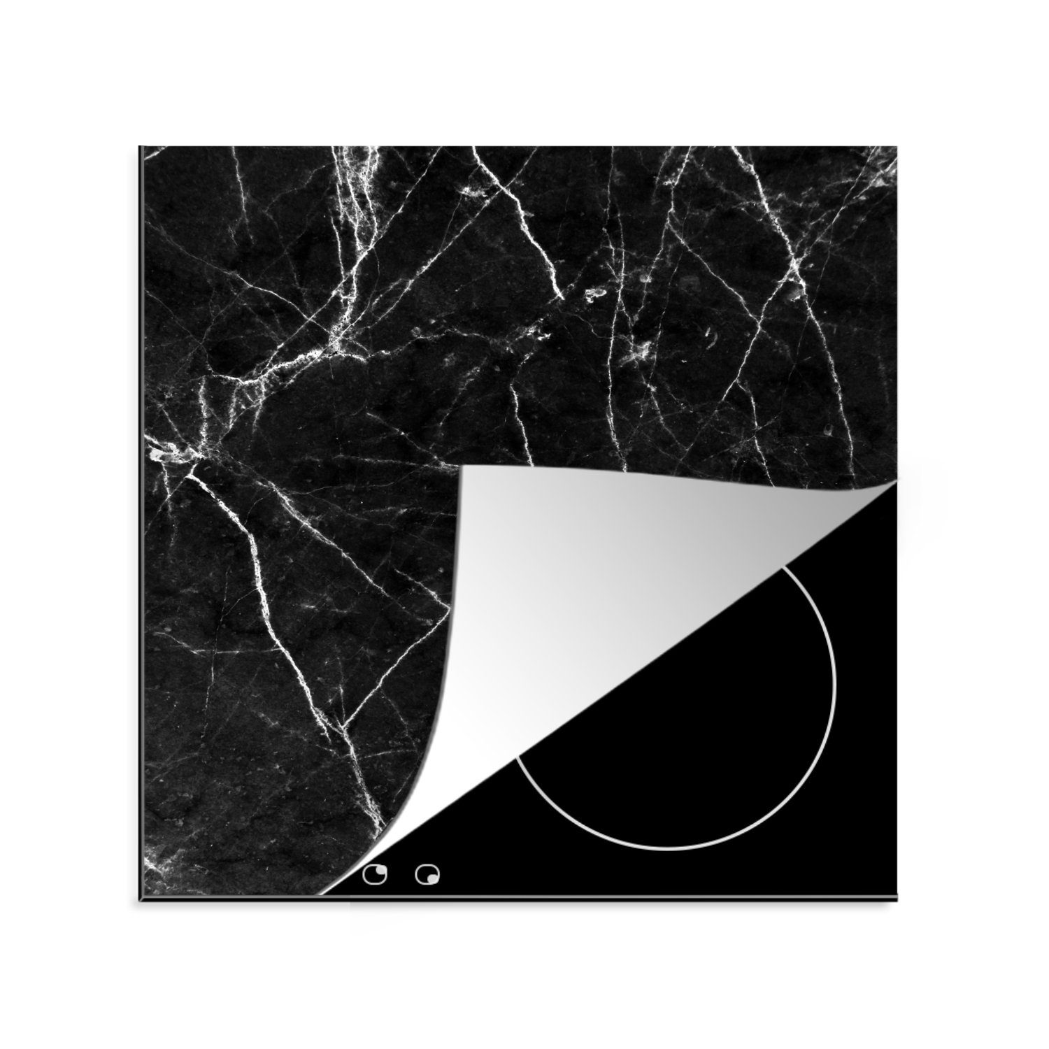MuchoWow Herdblende-/Abdeckplatte Marmor - Schwarz - Weiß - Textur, Vinyl, (1 tlg), 78x78 cm, Ceranfeldabdeckung, Arbeitsplatte für küche
