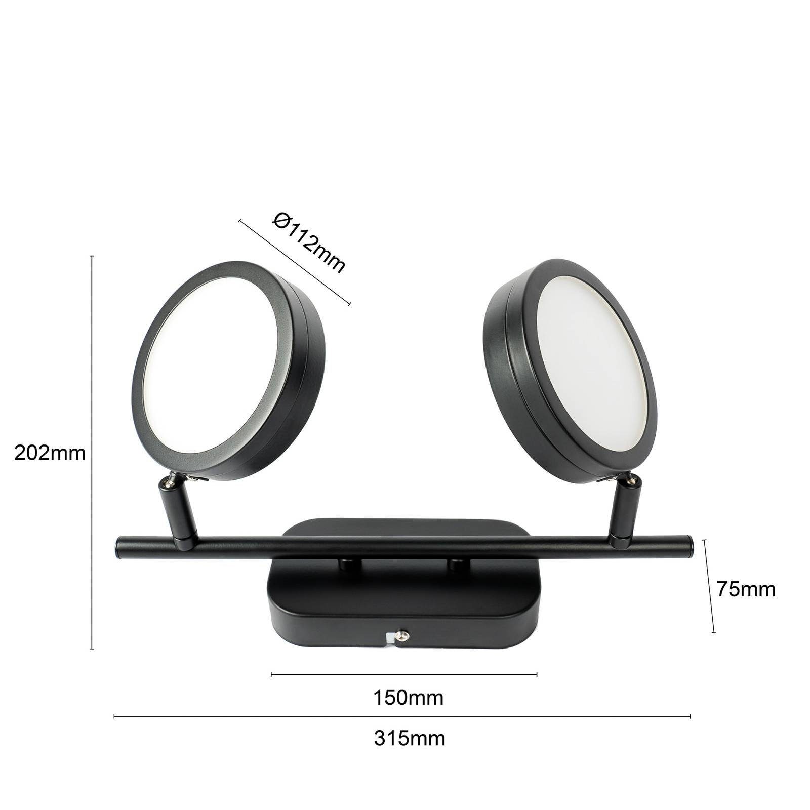 Lindby Deckenstrahler Neros, Metall, Schwarz Farbwechsel warmweiß / tageslicht IP20, 2 x 6 W LED, Farbwechsel warmweiß / tageslicht